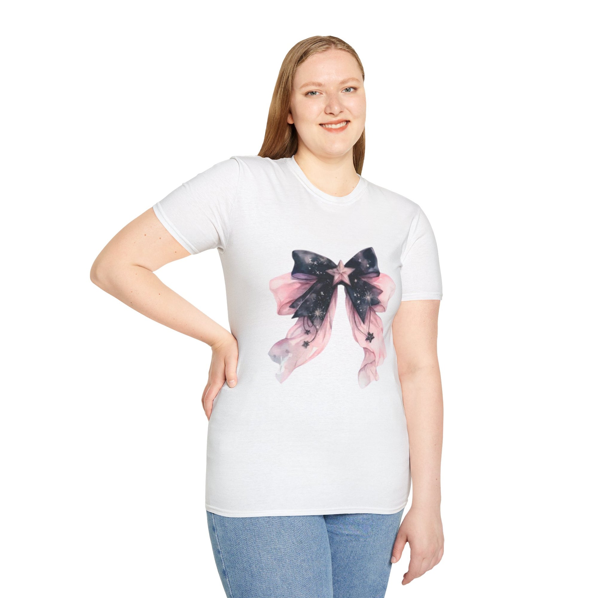 Whimsical Starry Bow T-Shirt, Cute Graphic Tee, Casual Wear, Gift for Her, Summer Fashion, Birthday Present