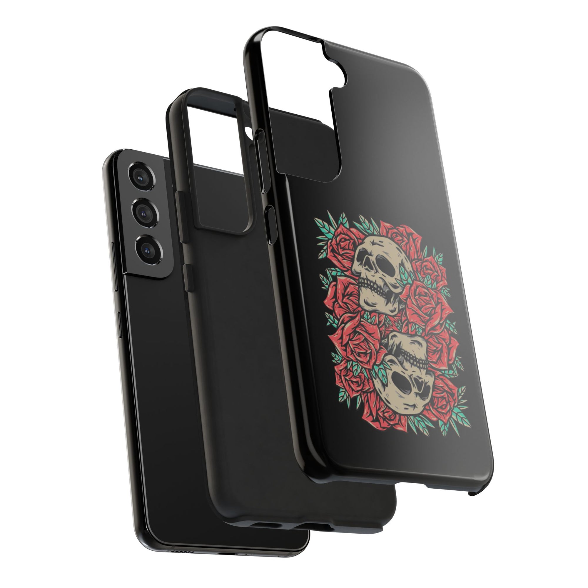Stylish Skull & Roses Phone Case, Tough Phone Cover, Floral Skull Design, Unique Gift for her, Gothic Aesthetic Accessories