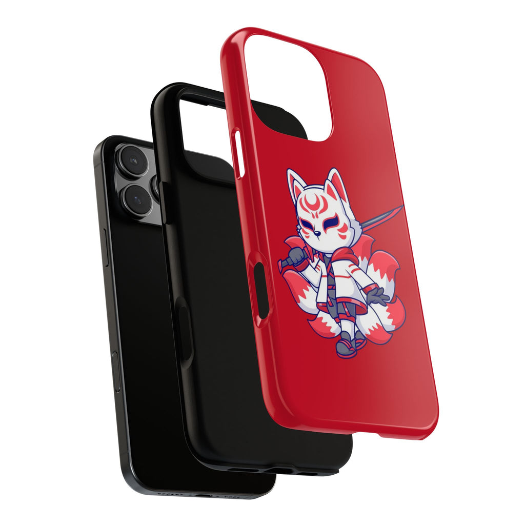 Anime-Inspired Tough Phone Case, Kawaii Fox Design, Gift for Gamers, Cute Phone Accessories, Red Phone Cover, Cosplay Merchandise