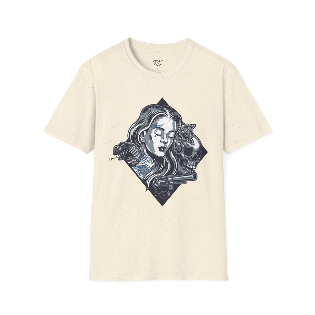 Edgy Graphic Tee, Unisex T-Shirt with Skull and Rose Design, Stylish Casual Wear, Perfect for Gift Giving, Comfortable Everyday Attire