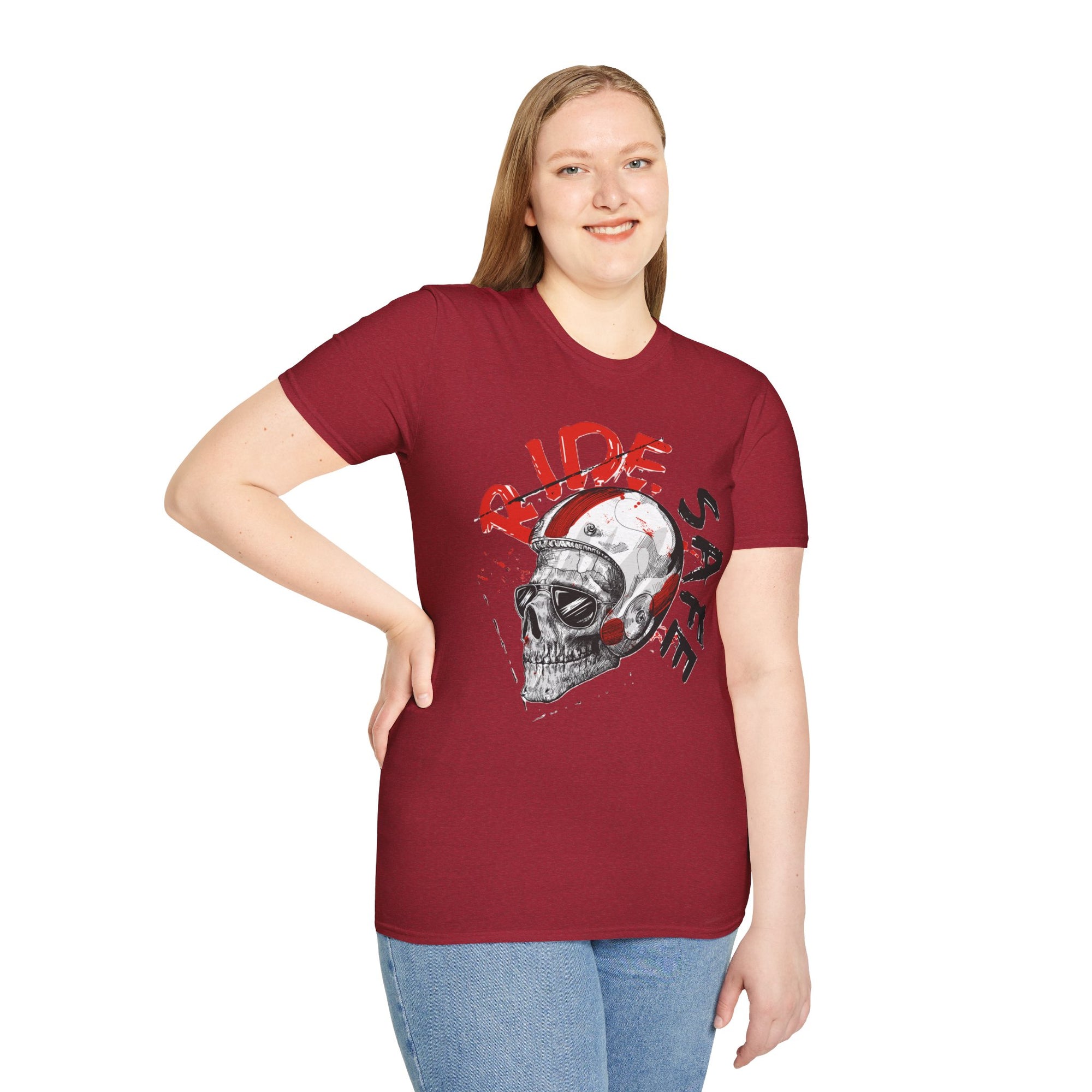 Ride Safe Skull T-Shirt | Unisex Softstyle Tee for Bikers | Perfect for Motorcyclists, Casual Wear, Gifts, and Events