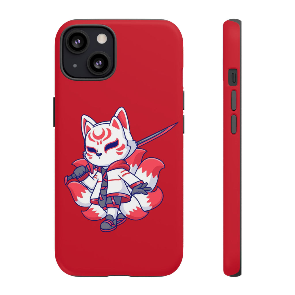 Anime-Inspired Tough Phone Case, Kawaii Fox Design, Gift for Gamers, Cute Phone Accessories, Red Phone Cover, Cosplay Merchandise