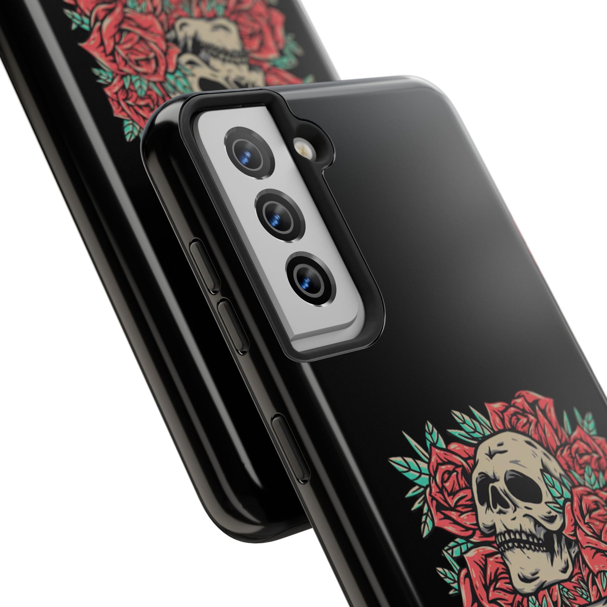 Stylish Skull & Roses Phone Case, Tough Phone Cover, Floral Skull Design, Unique Gift for her, Gothic Aesthetic Accessories