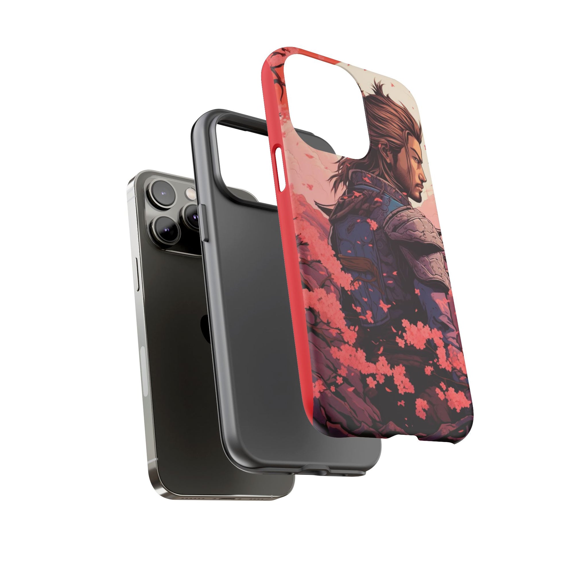 Samurai Phone Case, Tough Cases for Men, Cherry Blossom Art, Gift for Anime Fans, Unique Phone Accessory, Stylish Protection