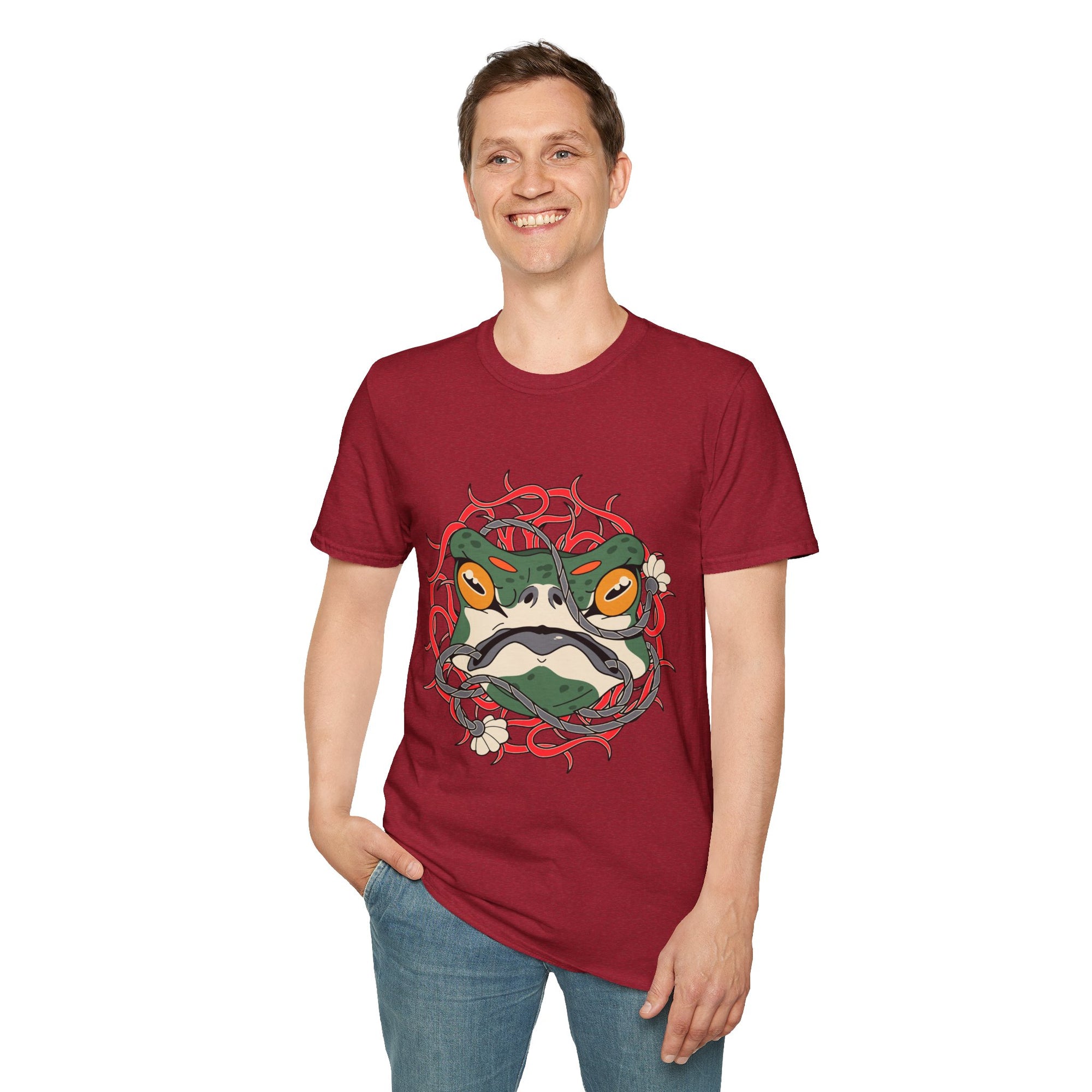 Frog Art Unisex Softstyle T-Shirt | Unique Graphic Tee, Casual Wear, Gift for Nature Lovers, Birthday, Eco-Friendly Fashion