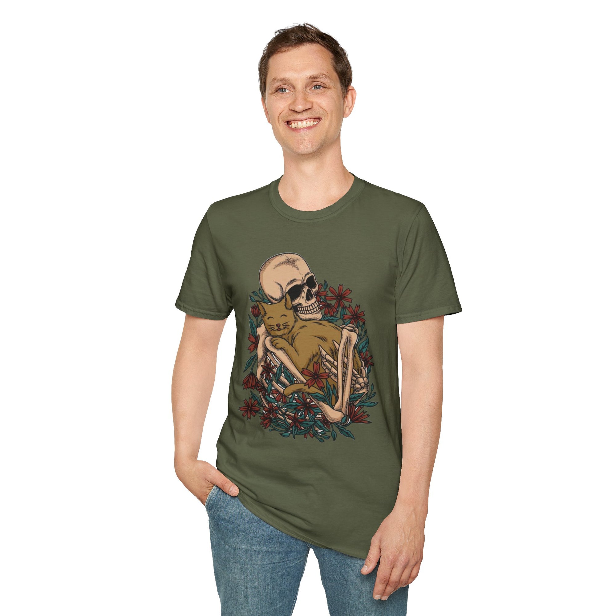 Skeleton Floral Unisex T-Shirt, Cute Grunge Tee, Quirky Halloween Shirt, Casual Everyday Wear, Unique Graphic Top