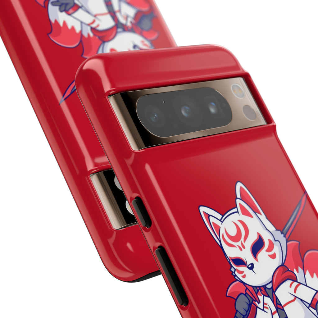 Anime-Inspired Tough Phone Case, Kawaii Fox Design, Gift for Gamers, Cute Phone Accessories, Red Phone Cover, Cosplay Merchandise