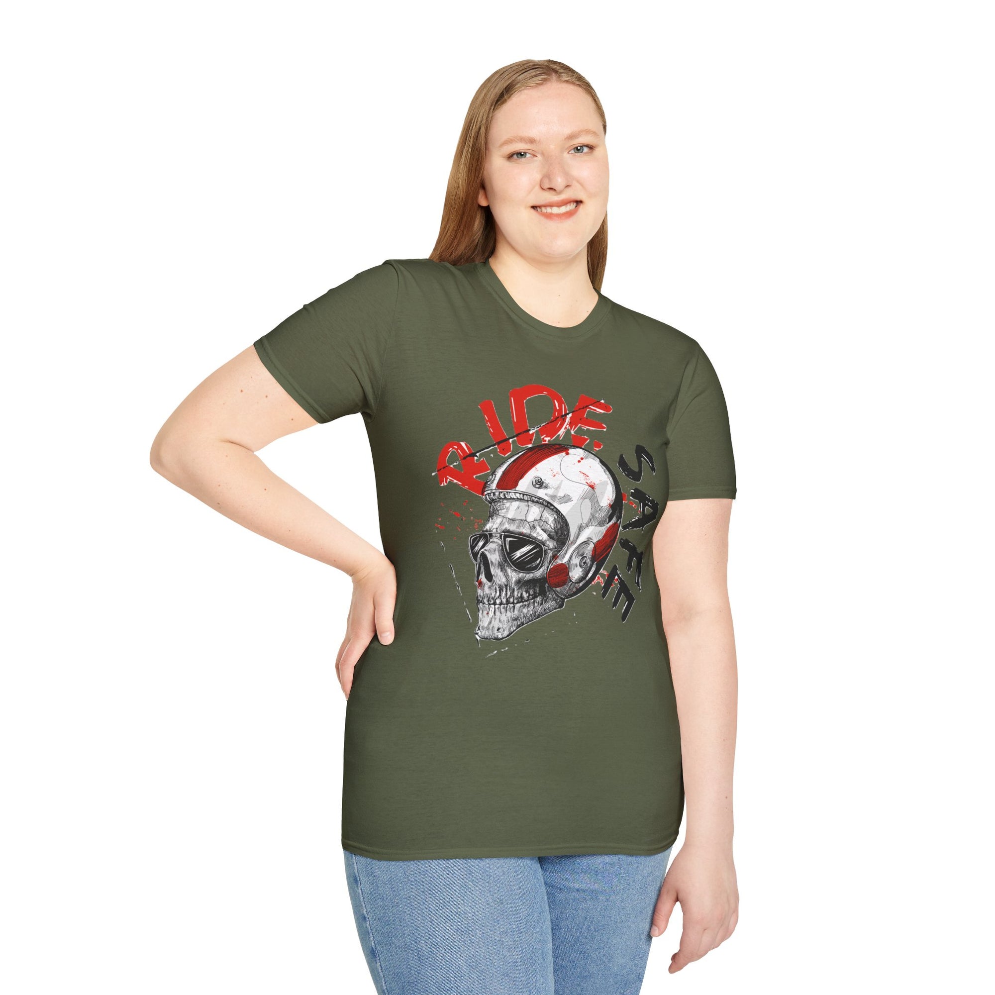 Ride Safe Skull T-Shirt | Unisex Softstyle Tee for Bikers | Perfect for Motorcyclists, Casual Wear, Gifts, and Events