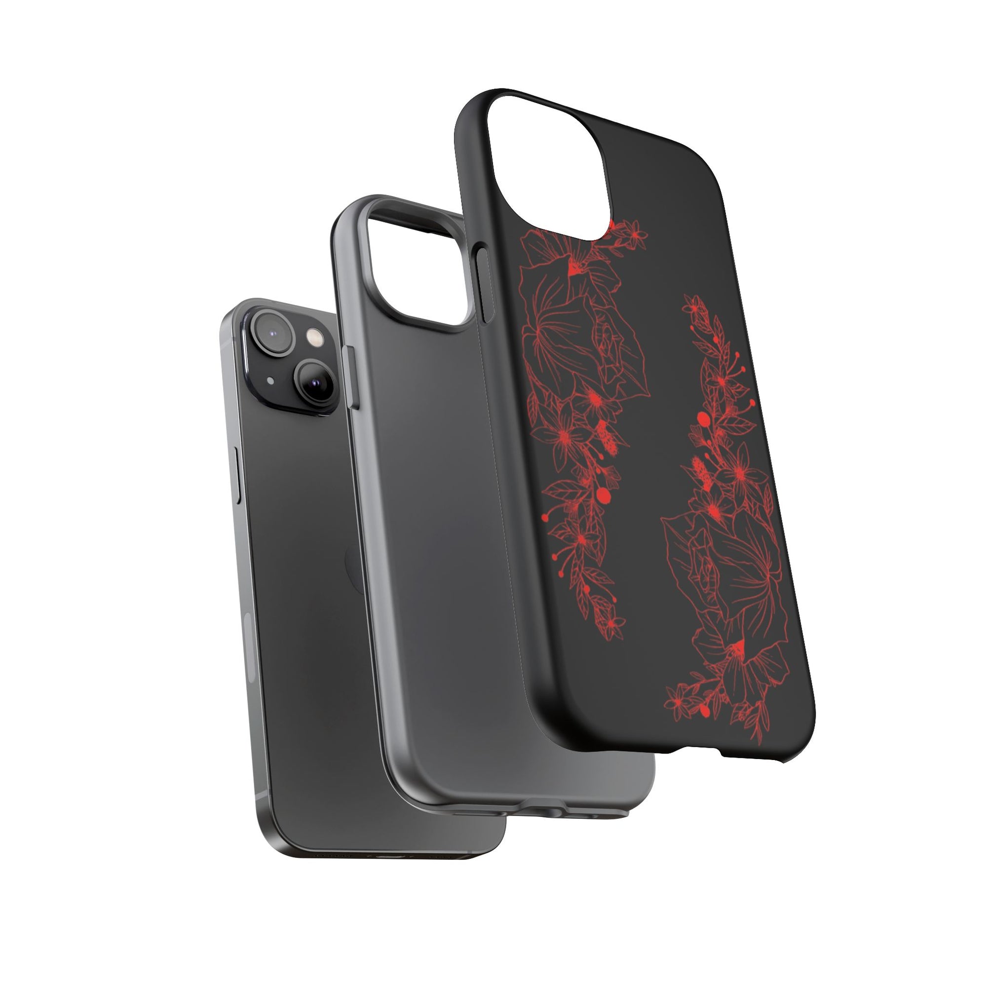 Stylish Floral Phone Case, Tough Phone Cover, Floral Design Case, Gift for Her, Black Phone Accessories