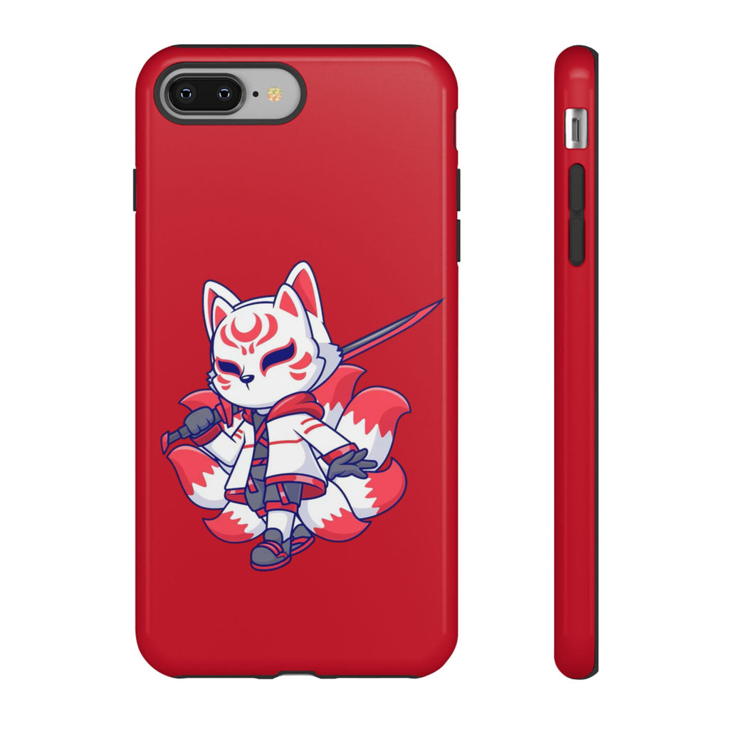 Anime-Inspired Tough Phone Case, Kawaii Fox Design, Gift for Gamers, Cute Phone Accessories, Red Phone Cover, Cosplay Merchandise