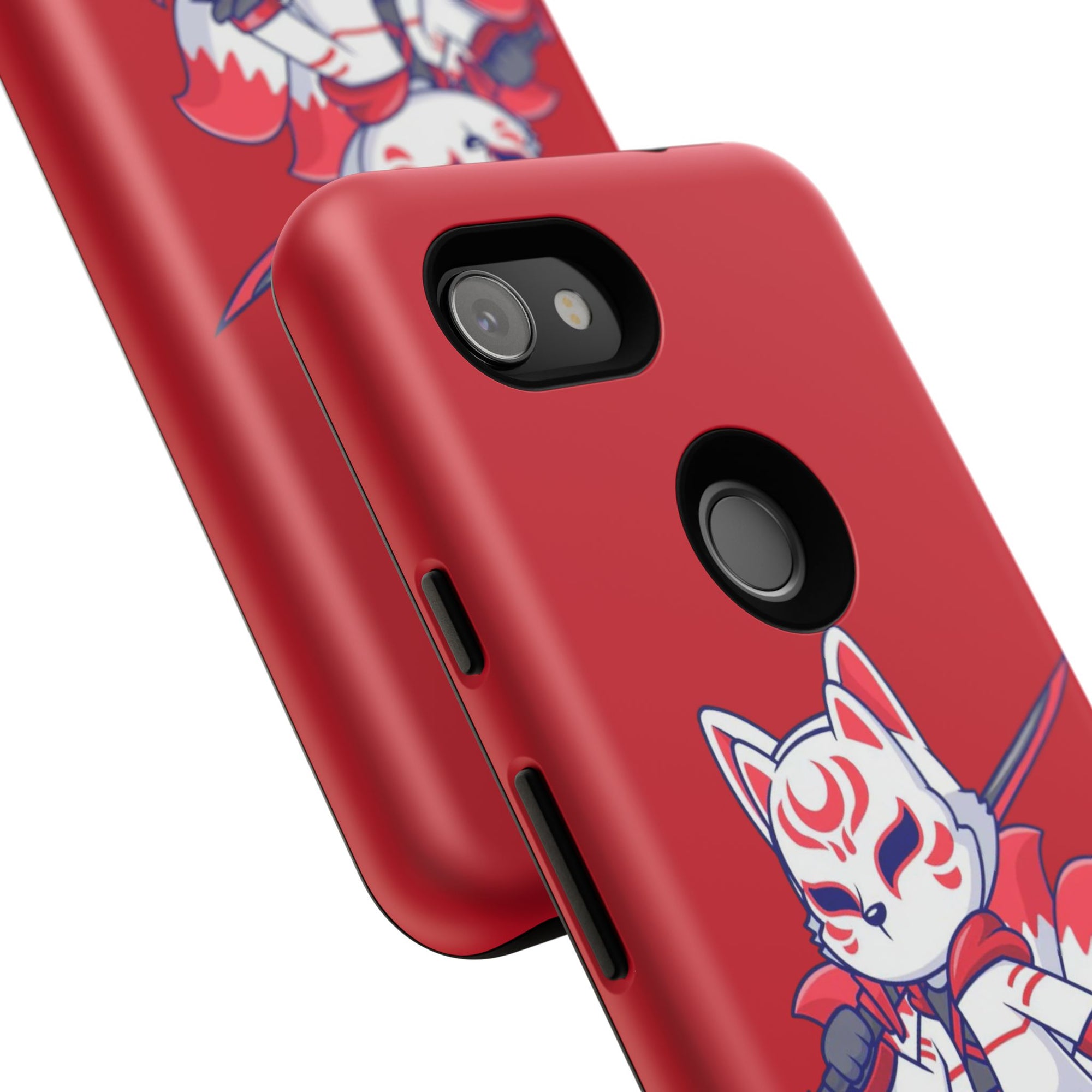 Anime-Inspired Tough Phone Case, Kawaii Fox Design, Gift for Gamers, Cute Phone Accessories, Red Phone Cover, Cosplay Merchandise