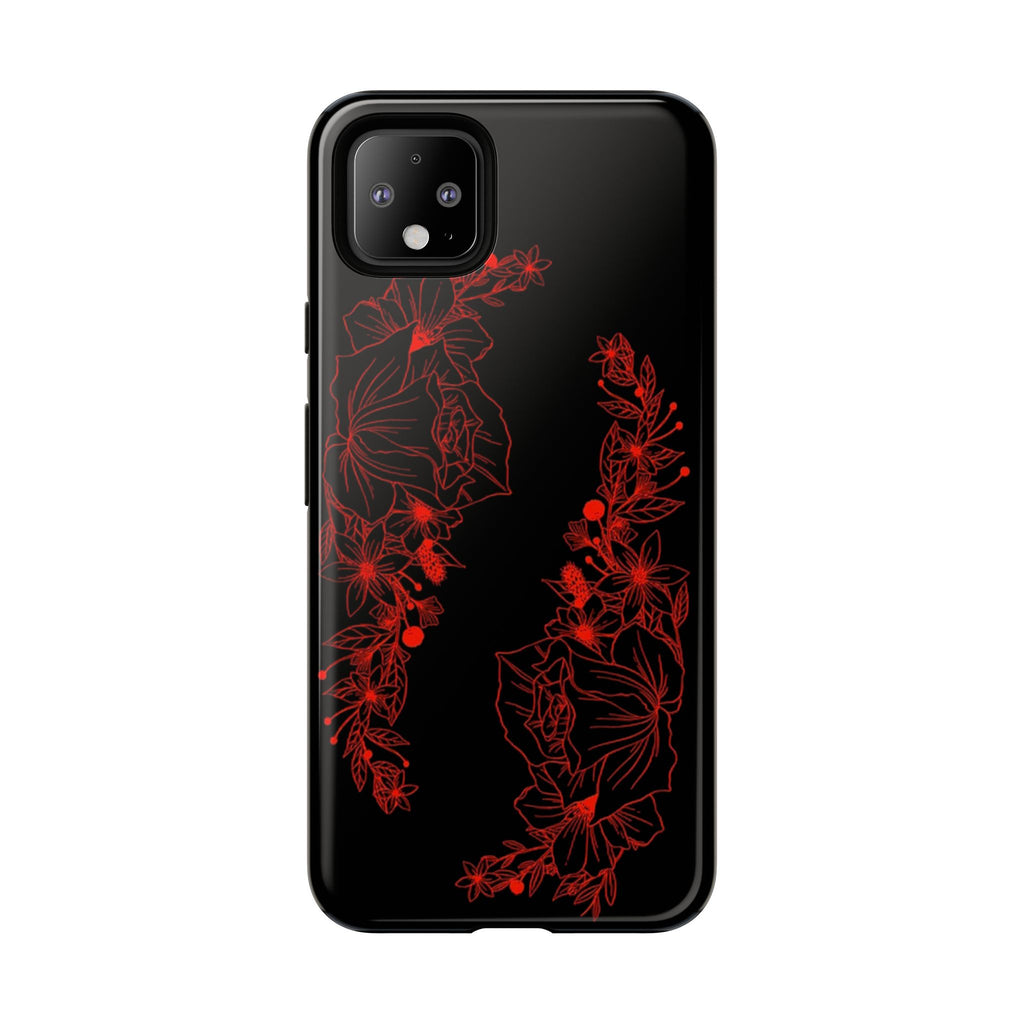 Stylish Floral Phone Case, Tough Phone Cover, Floral Design Case, Gift for Her, Black Phone Accessories