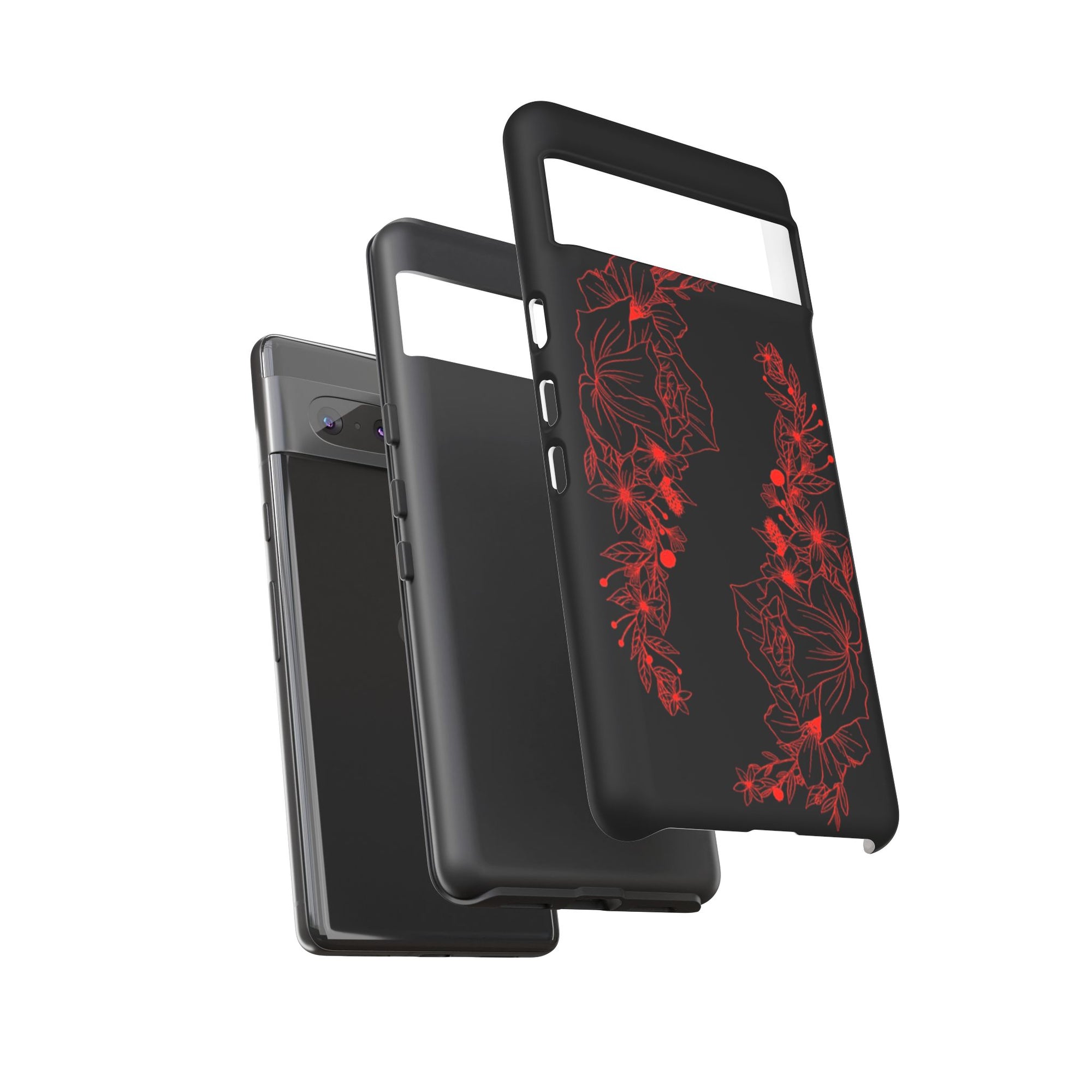 Stylish Floral Phone Case, Tough Phone Cover, Floral Design Case, Gift for Her, Black Phone Accessories