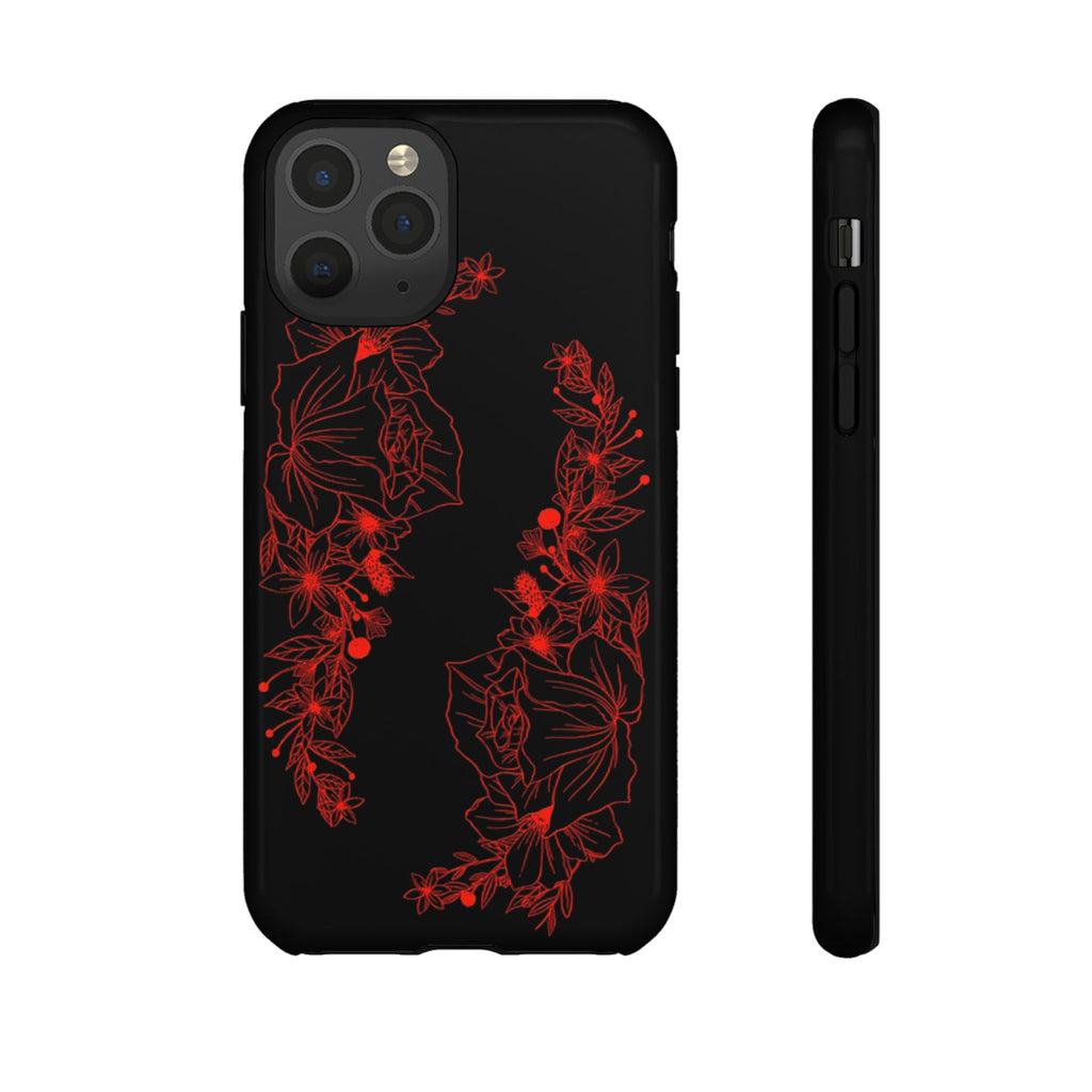 Stylish Floral Phone Case, Tough Phone Cover, Floral Design Case, Gift for Her, Black Phone Accessories
