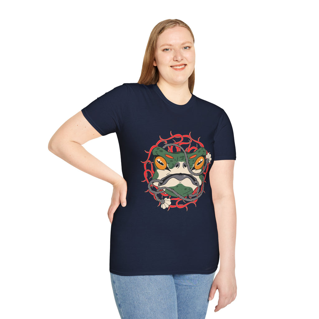 Frog Art Unisex Softstyle T-Shirt | Unique Graphic Tee, Casual Wear, Gift for Nature Lovers, Birthday, Eco-Friendly Fashion