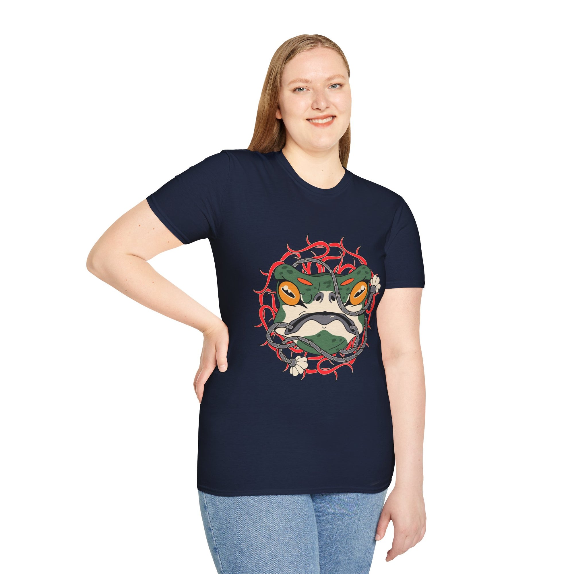 Frog Art Unisex Softstyle T-Shirt | Unique Graphic Tee, Casual Wear, Gift for Nature Lovers, Birthday, Eco-Friendly Fashion