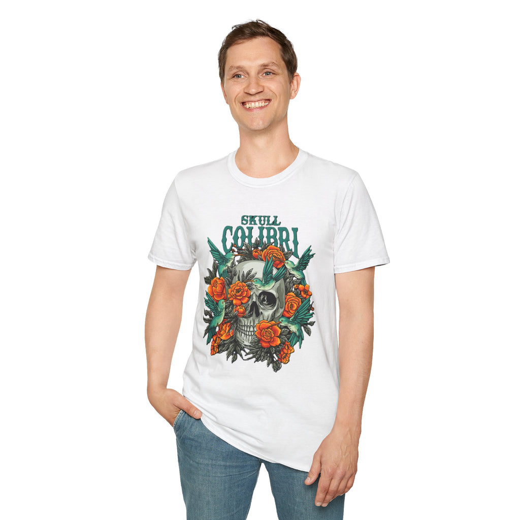 Skull & Roses Unisex T-Shirt, Casual Graphic Tee, Boho Shirt, Unique Gift, Festival Wear, Everyday Style