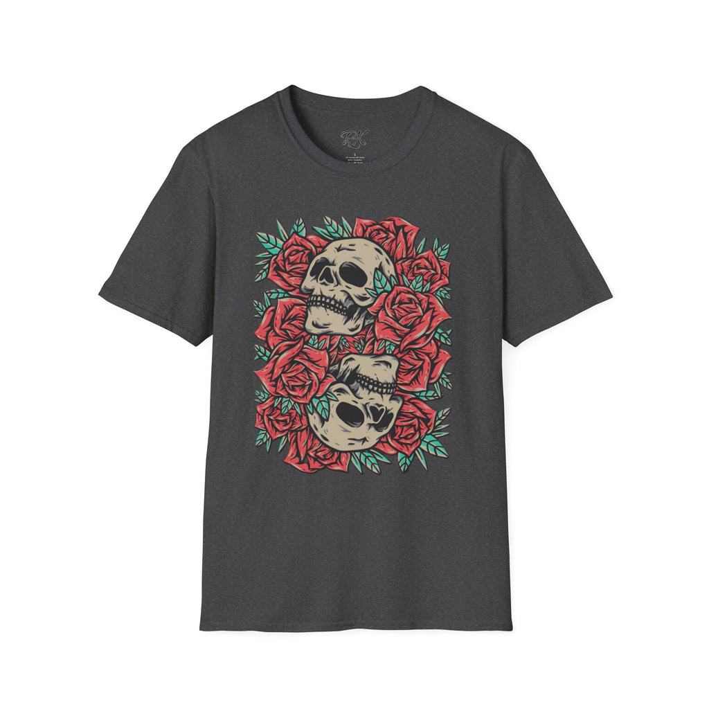 Skull & Roses Graphic T-Shirt | Edgy Casual Wear, Halloween Outfit, Gift for Friends, Festival Style, Unisex Shirt