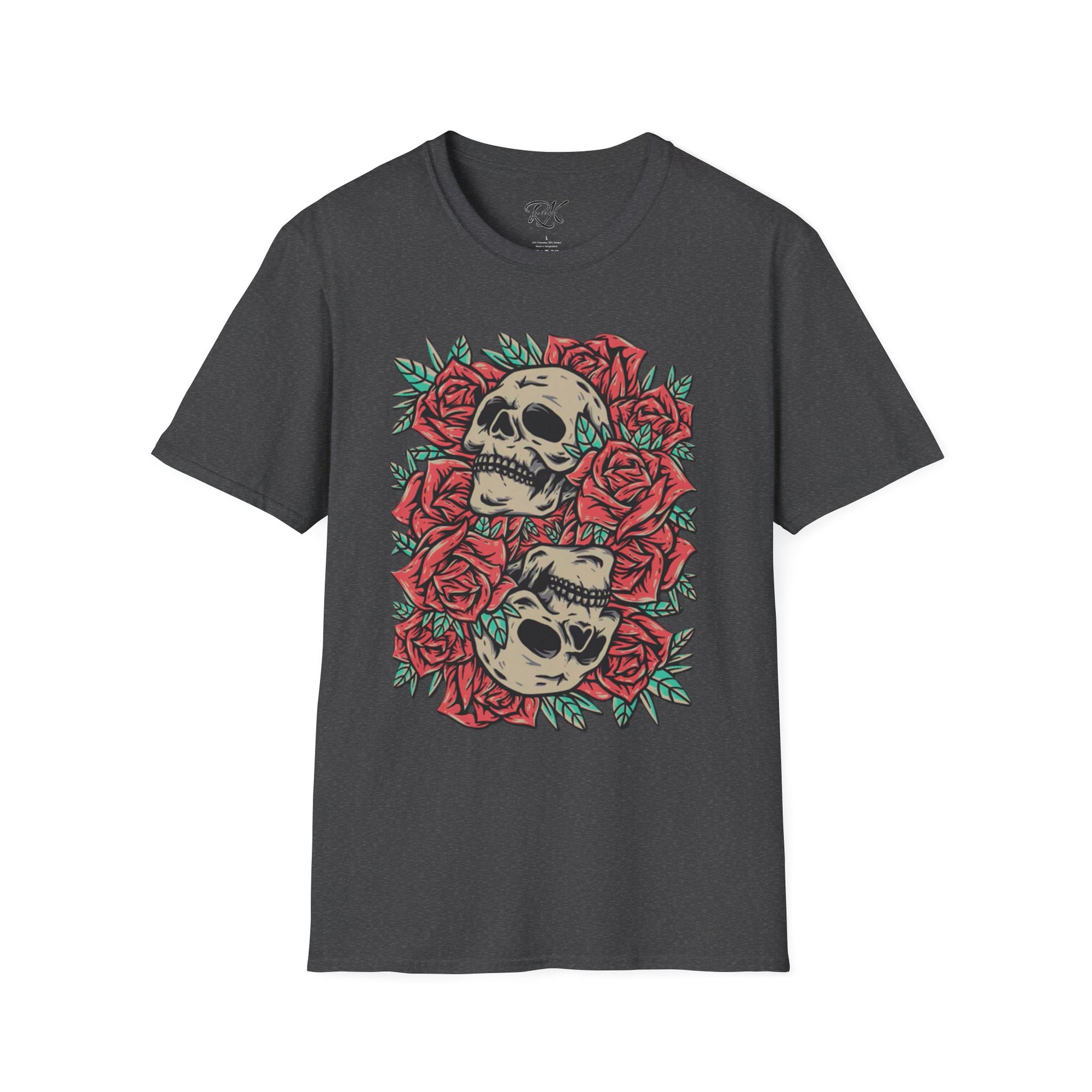 Skull & Roses Graphic T-Shirt | Edgy Casual Wear, Halloween Outfit, Gift for Friends, Festival Style, Unisex Shirt
