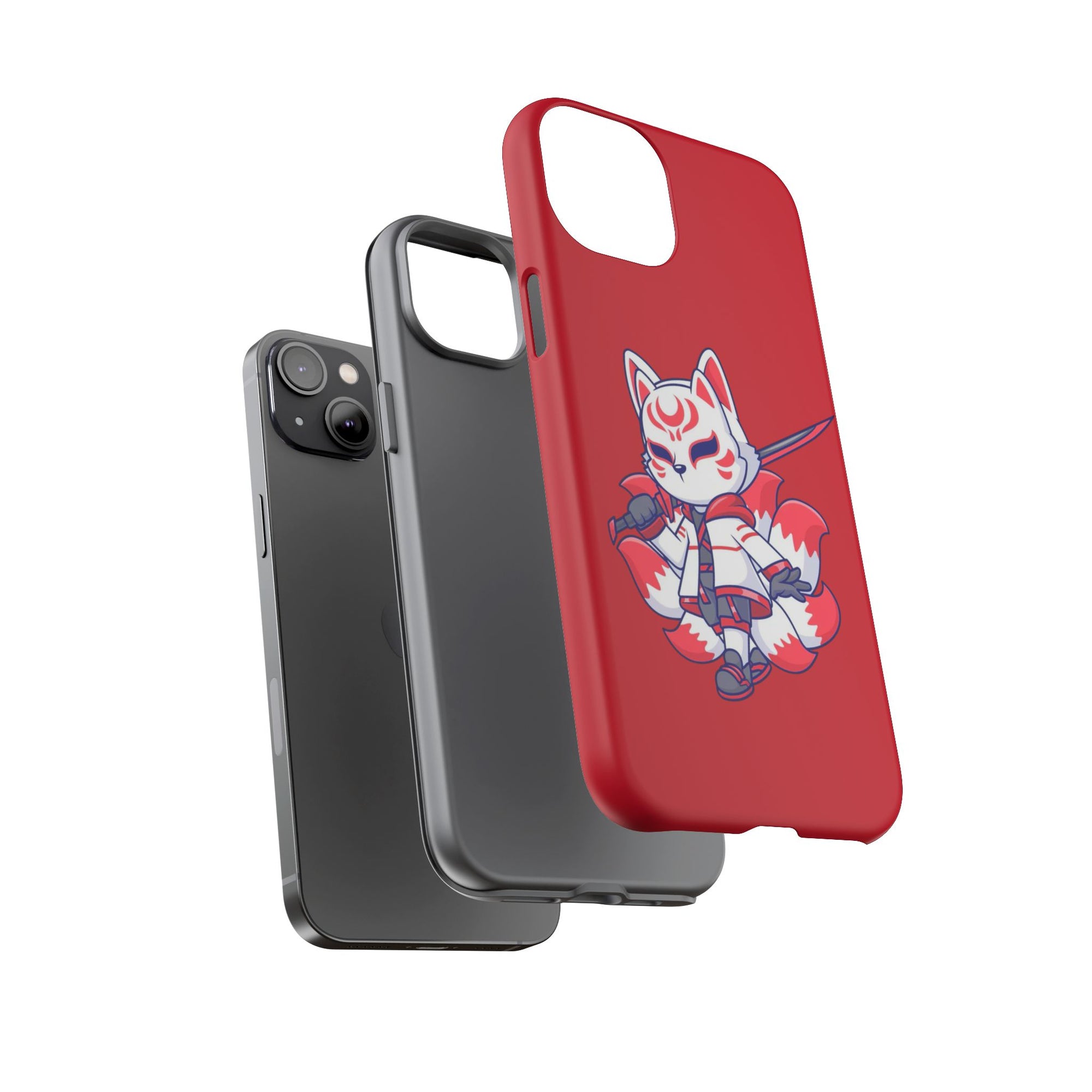 Anime-Inspired Tough Phone Case, Kawaii Fox Design, Gift for Gamers, Cute Phone Accessories, Red Phone Cover, Cosplay Merchandise