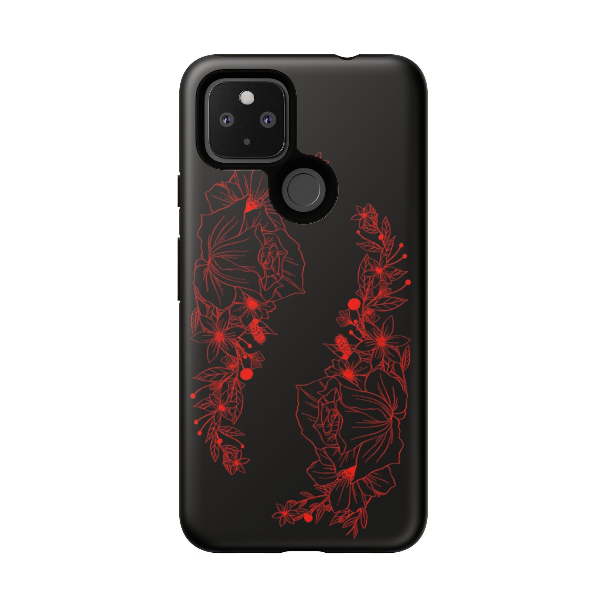 Stylish Floral Phone Case, Tough Phone Cover, Floral Design Case, Gift for Her, Black Phone Accessories