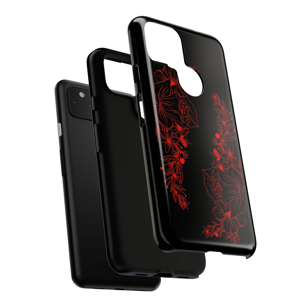 Stylish Floral Phone Case, Tough Phone Cover, Floral Design Case, Gift for Her, Black Phone Accessories