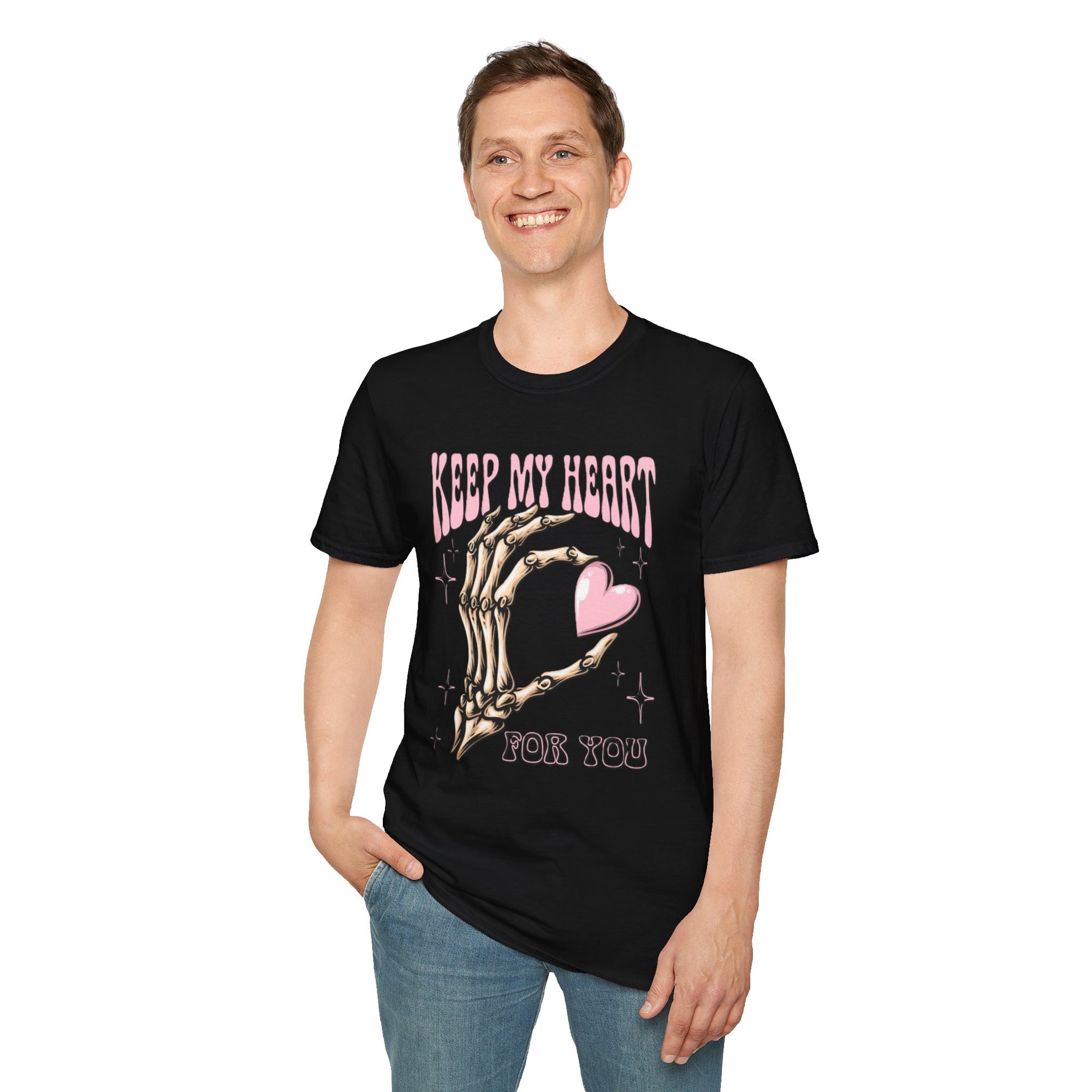 Keep My Heart Unisex Softstyle T-Shirt, Cute Graphic Tee, Valentine's Day Gift, Casual Style, Skeleton Design, Soft Cotton