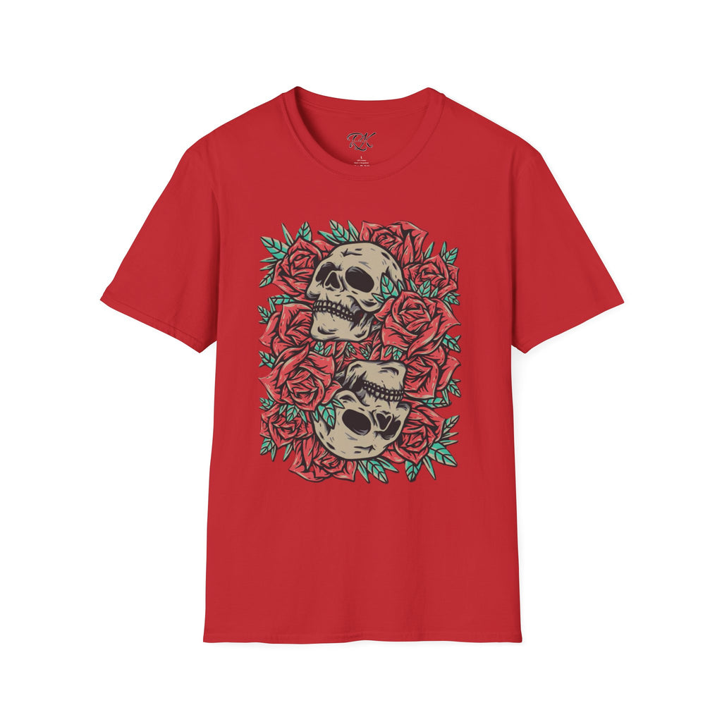 Skull & Roses Graphic T-Shirt | Edgy Casual Wear, Halloween Outfit, Gift for Friends, Festival Style, Unisex Shirt