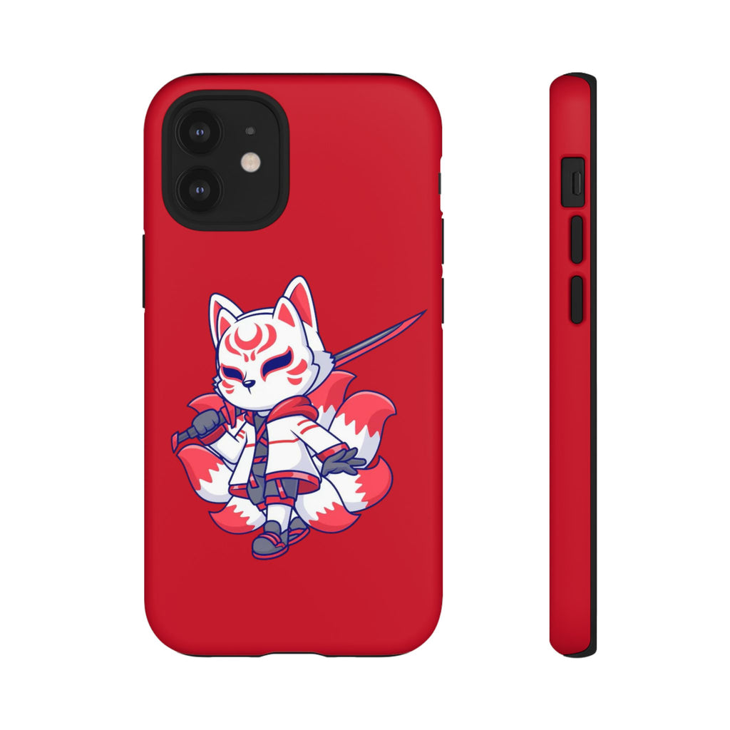 Anime-Inspired Tough Phone Case, Kawaii Fox Design, Gift for Gamers, Cute Phone Accessories, Red Phone Cover, Cosplay Merchandise