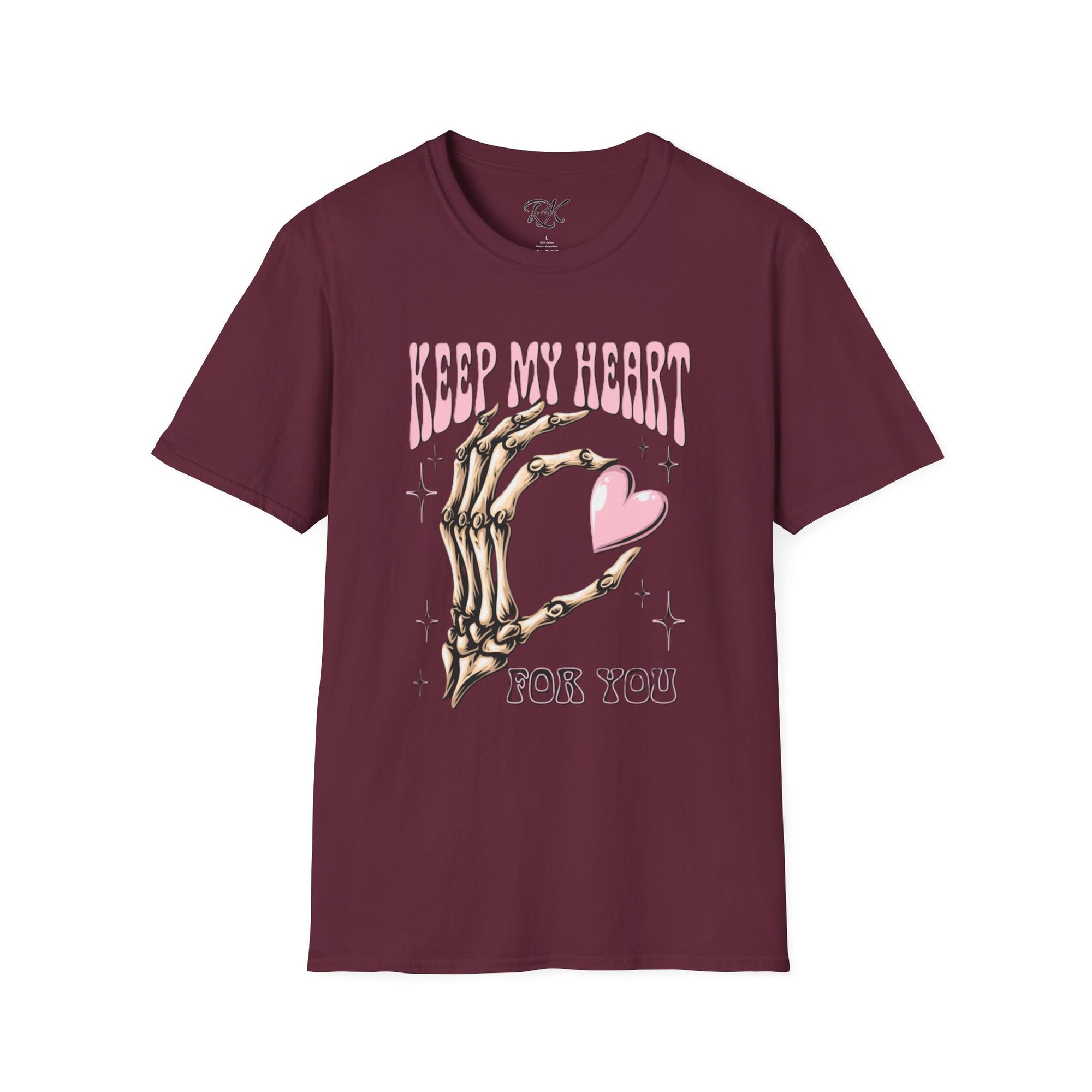 Keep My Heart Unisex Softstyle T-Shirt, Cute Graphic Tee, Valentine's Day Gift, Casual Style, Skeleton Design, Soft Cotton