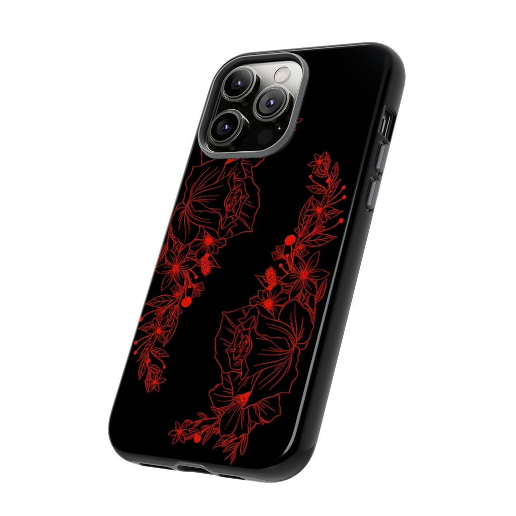 Stylish Floral Phone Case, Tough Phone Cover, Floral Design Case, Gift for Her, Black Phone Accessories