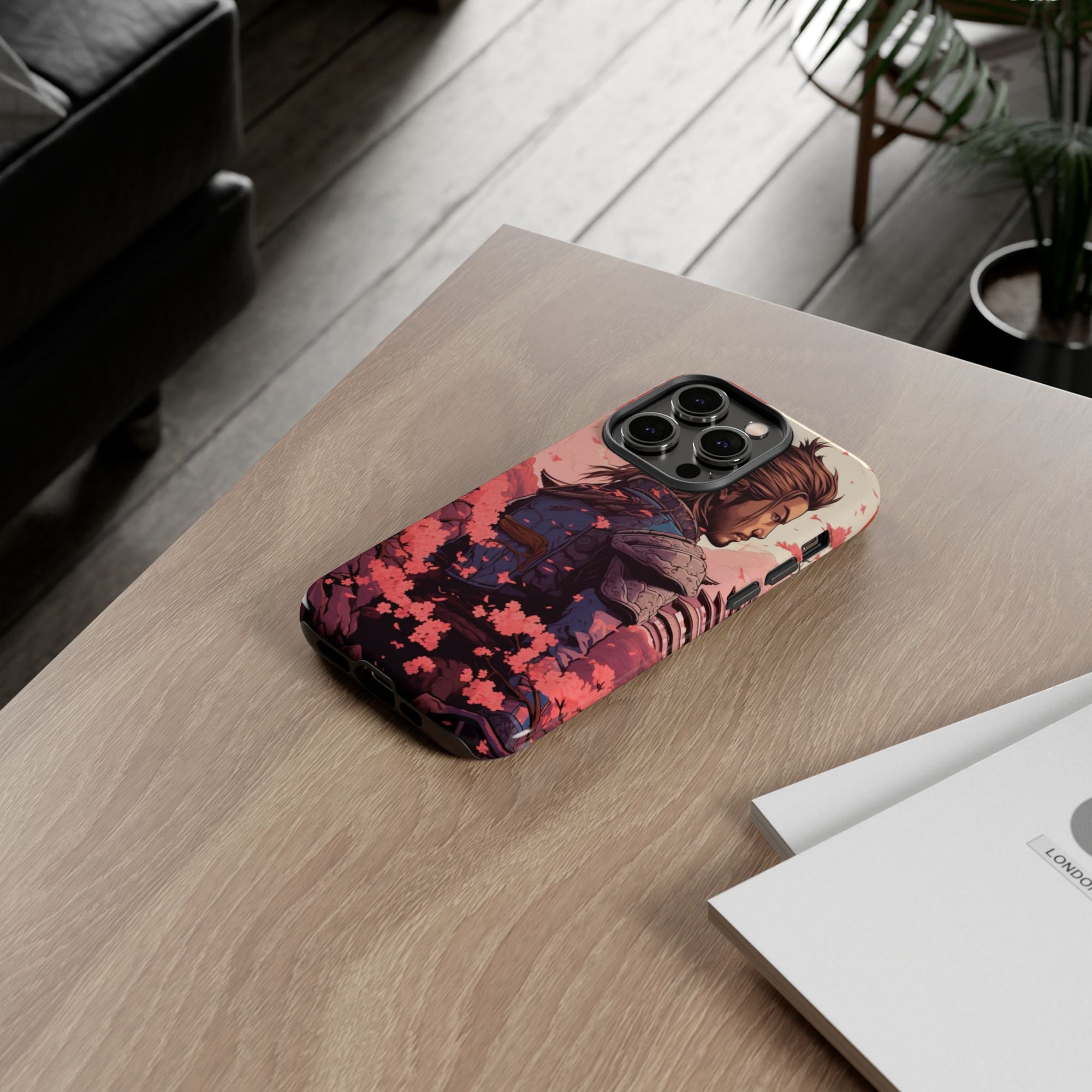Samurai Phone Case, Tough Cases for Men, Cherry Blossom Art, Gift for Anime Fans, Unique Phone Accessory, Stylish Protection