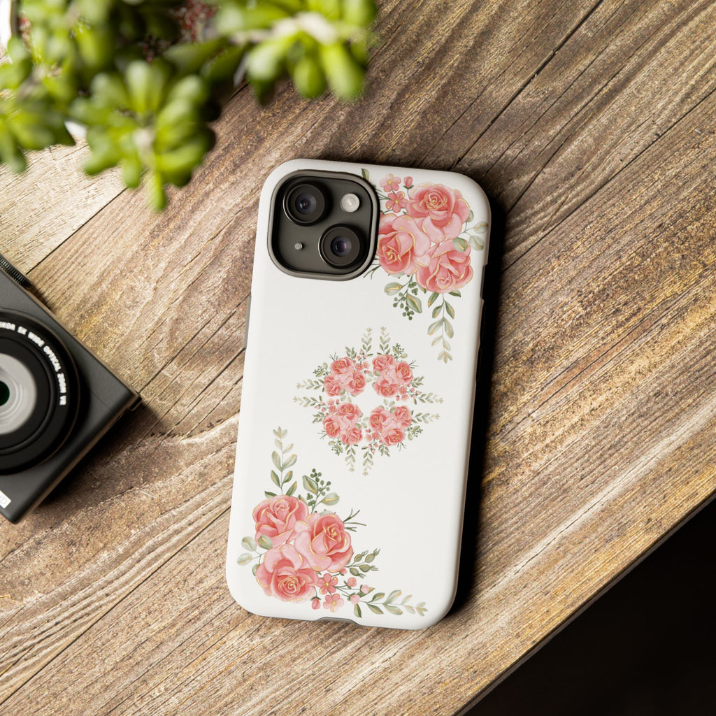 Floral Phone Case, Tough iPhone Case, Rose Design Case, Gift for Her, Floral Phone Cover