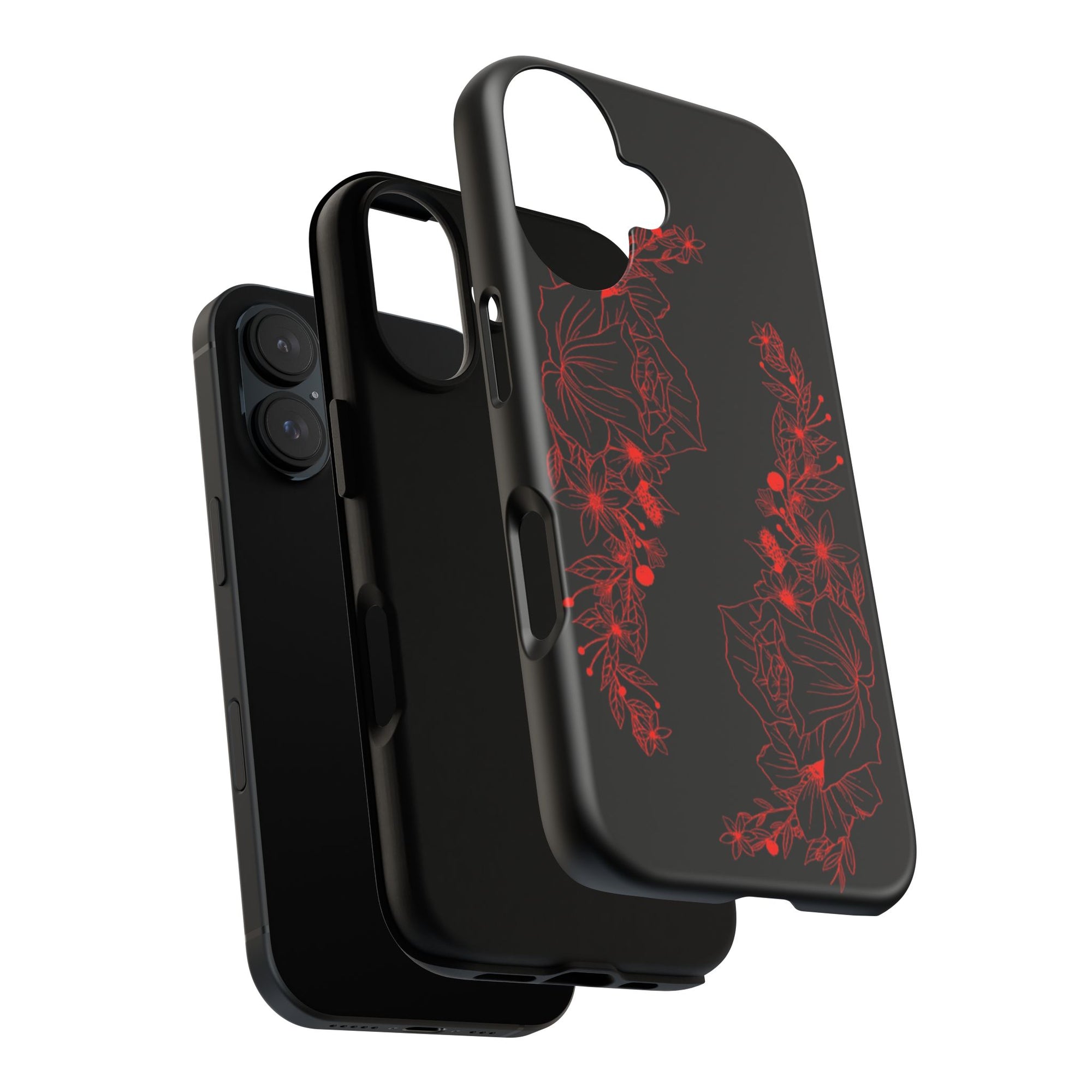 Stylish Floral Phone Case, Tough Phone Cover, Floral Design Case, Gift for Her, Black Phone Accessories