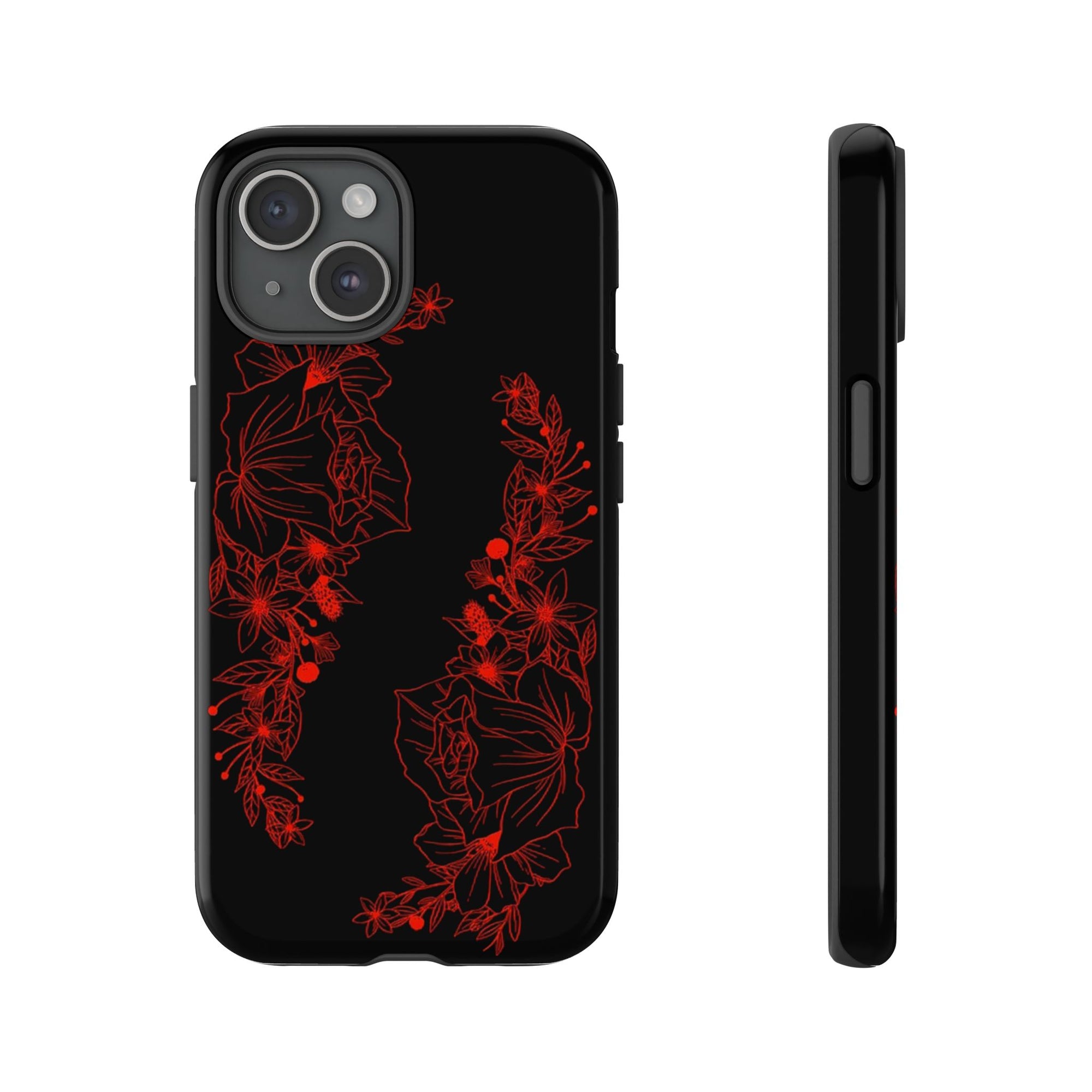 Stylish Floral Phone Case, Tough Phone Cover, Floral Design Case, Gift for Her, Black Phone Accessories