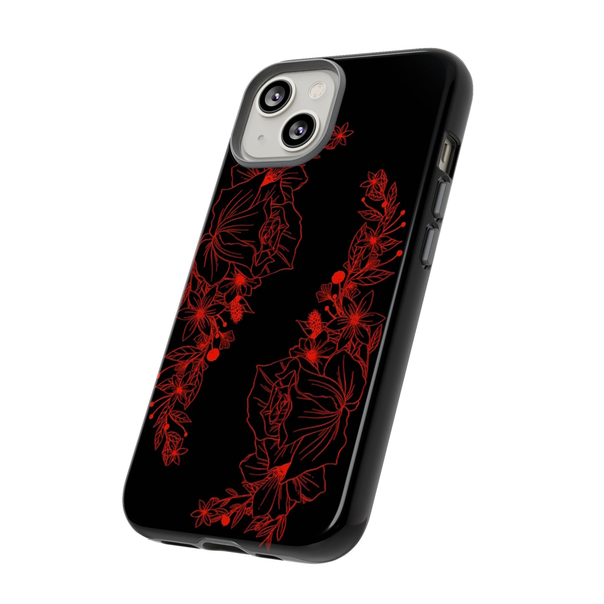 Stylish Floral Phone Case, Tough Phone Cover, Floral Design Case, Gift for Her, Black Phone Accessories