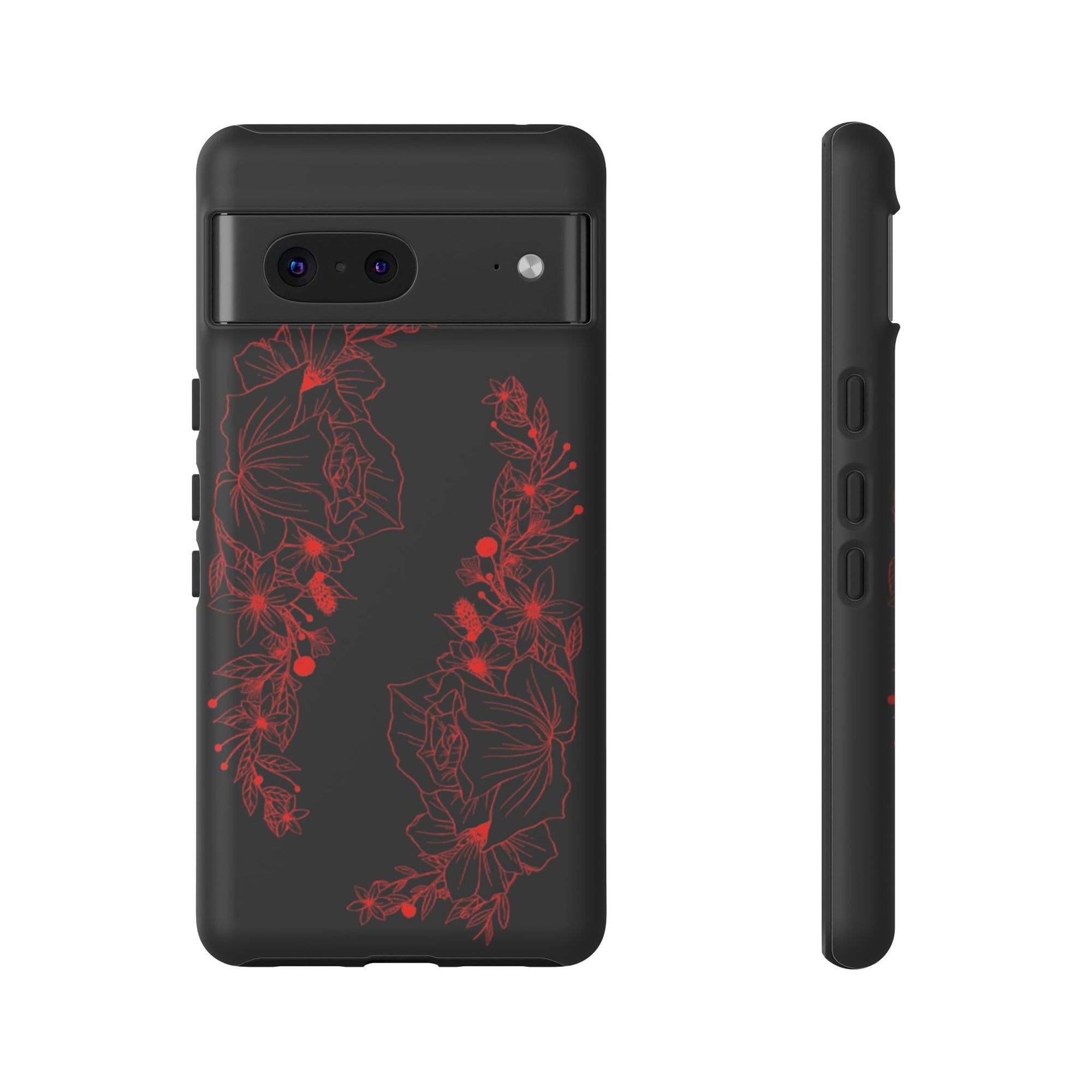Stylish Floral Phone Case, Tough Phone Cover, Floral Design Case, Gift for Her, Black Phone Accessories