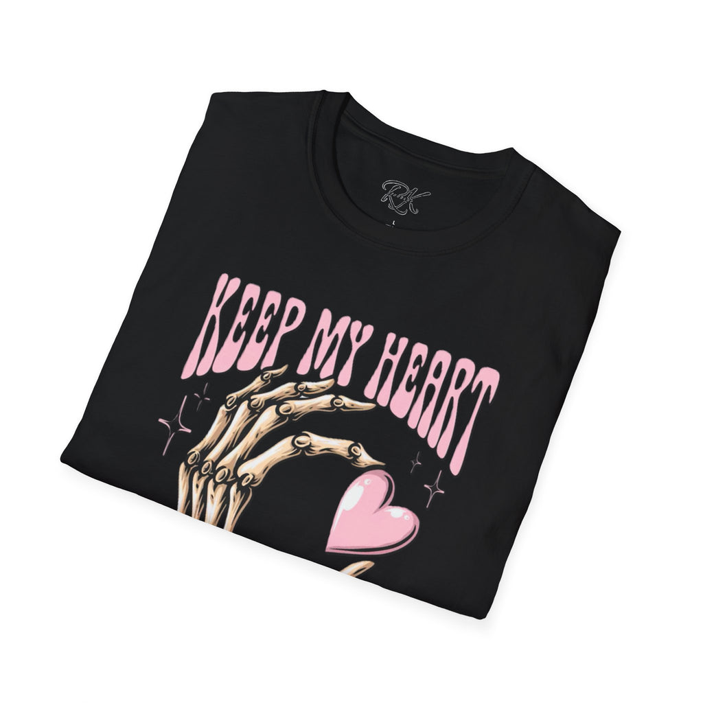 Keep My Heart Unisex Softstyle T-Shirt, Cute Graphic Tee, Valentine's Day Gift, Casual Style, Skeleton Design, Soft Cotton
