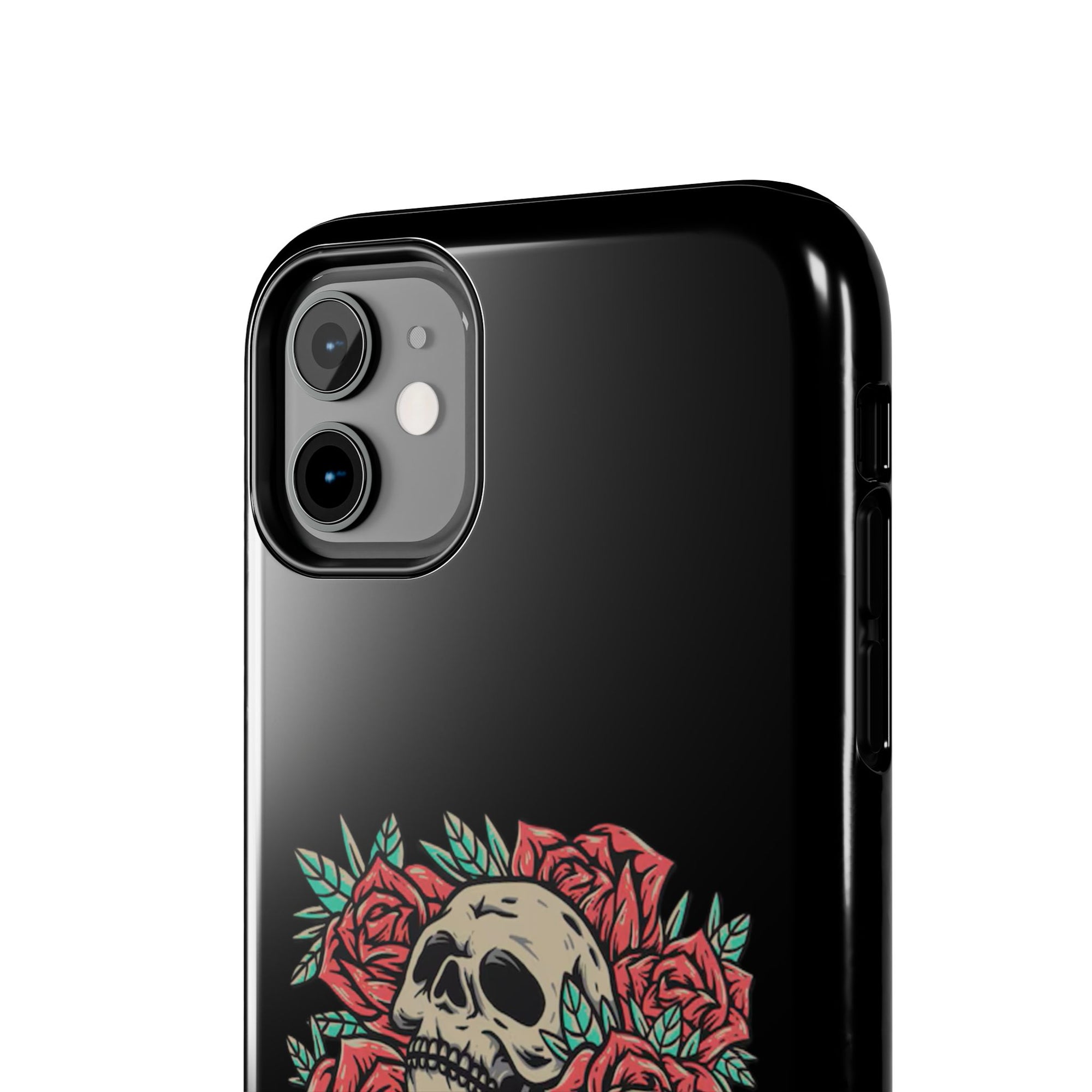 Stylish Skull & Roses Phone Case, Tough Phone Cover, Floral Skull Design, Unique Gift for her, Gothic Aesthetic Accessories