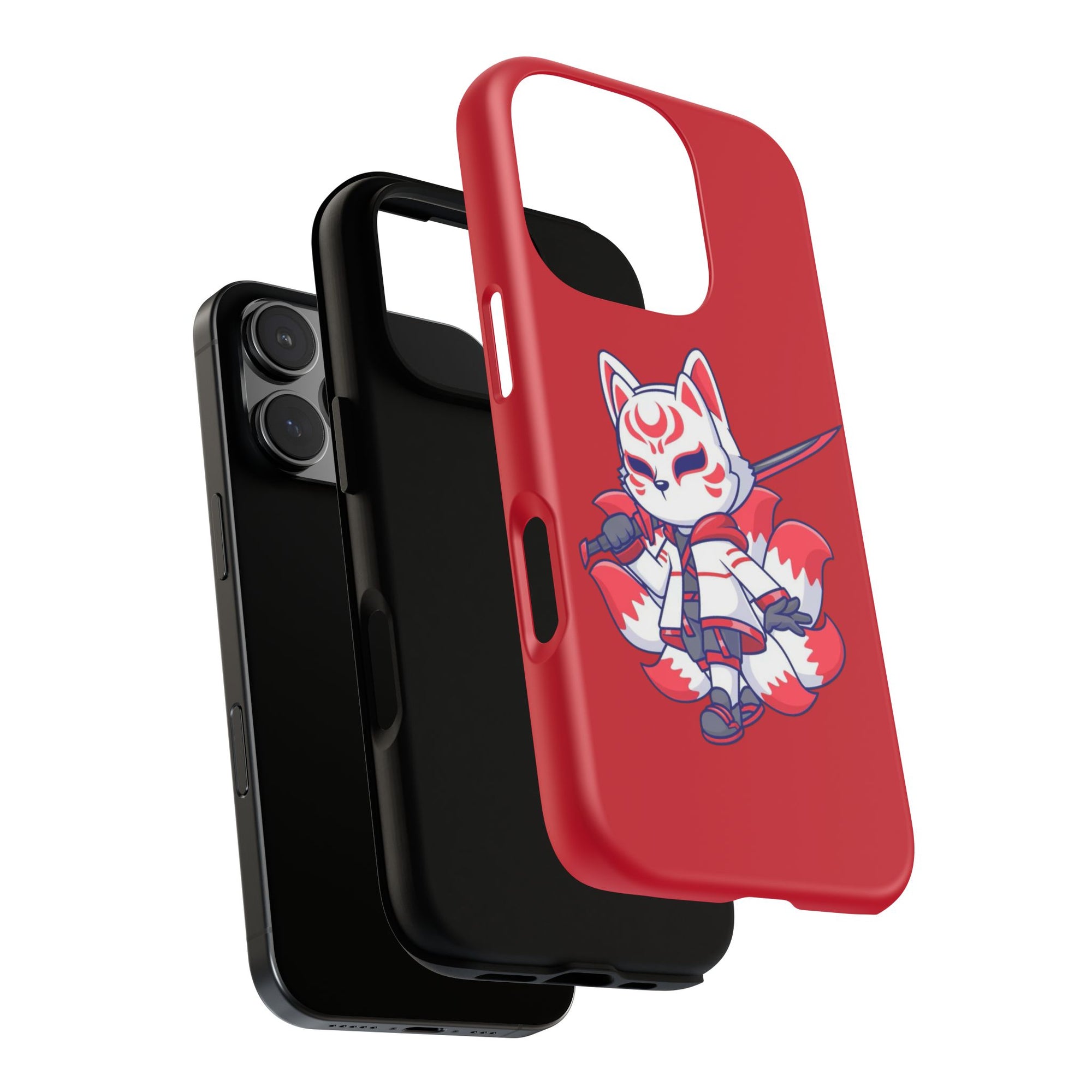 Anime-Inspired Tough Phone Case, Kawaii Fox Design, Gift for Gamers, Cute Phone Accessories, Red Phone Cover, Cosplay Merchandise