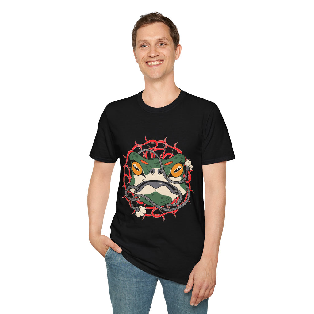 Frog Art Unisex Softstyle T-Shirt | Unique Graphic Tee, Casual Wear, Gift for Nature Lovers, Birthday, Eco-Friendly Fashion