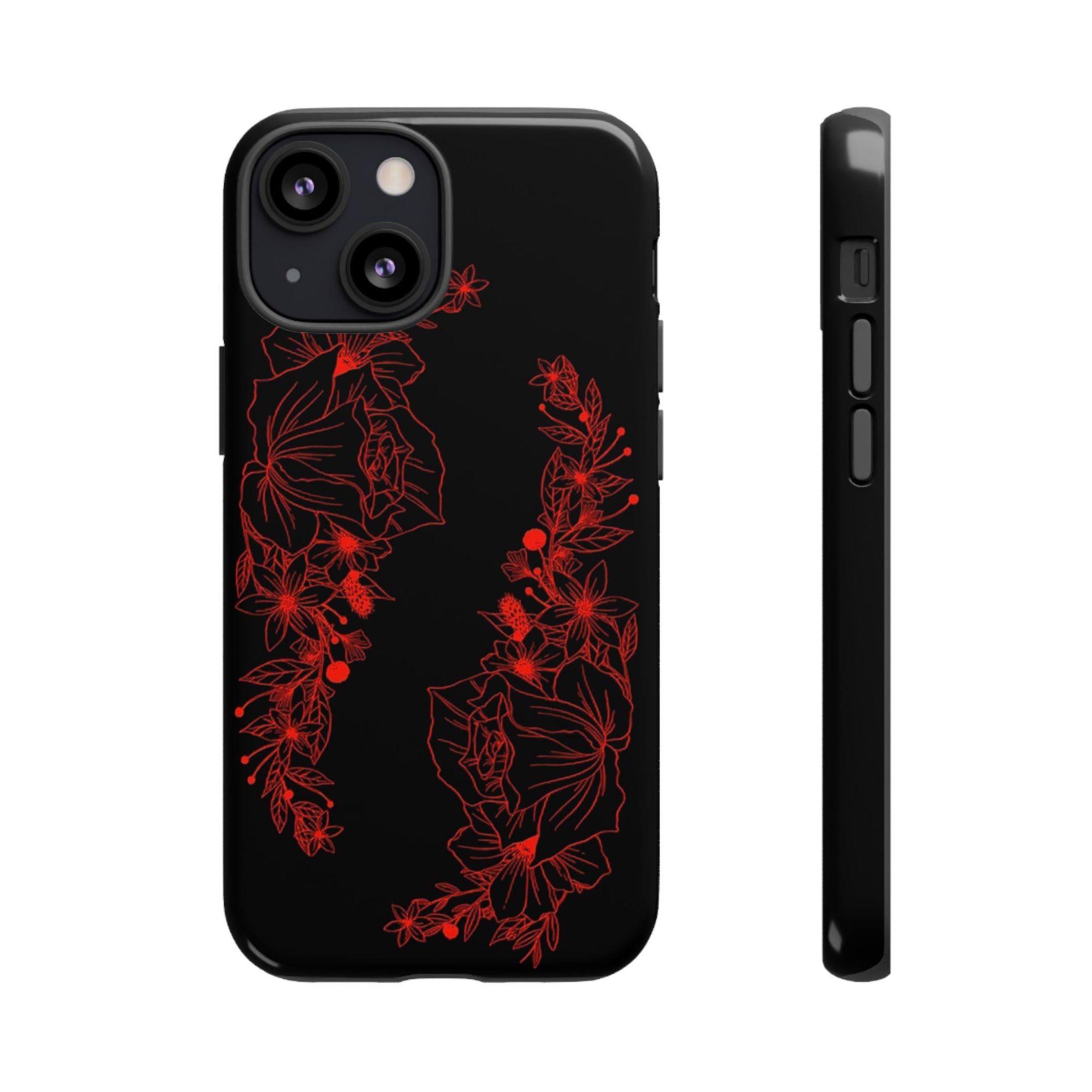 Stylish Floral Phone Case, Tough Phone Cover, Floral Design Case, Gift for Her, Black Phone Accessories