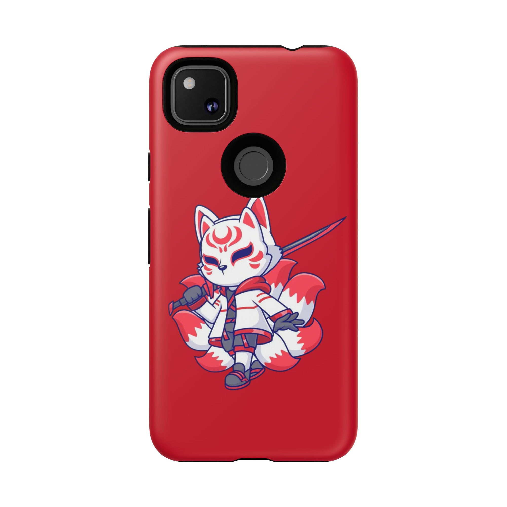 Anime-Inspired Tough Phone Case, Kawaii Fox Design, Gift for Gamers, Cute Phone Accessories, Red Phone Cover, Cosplay Merchandise