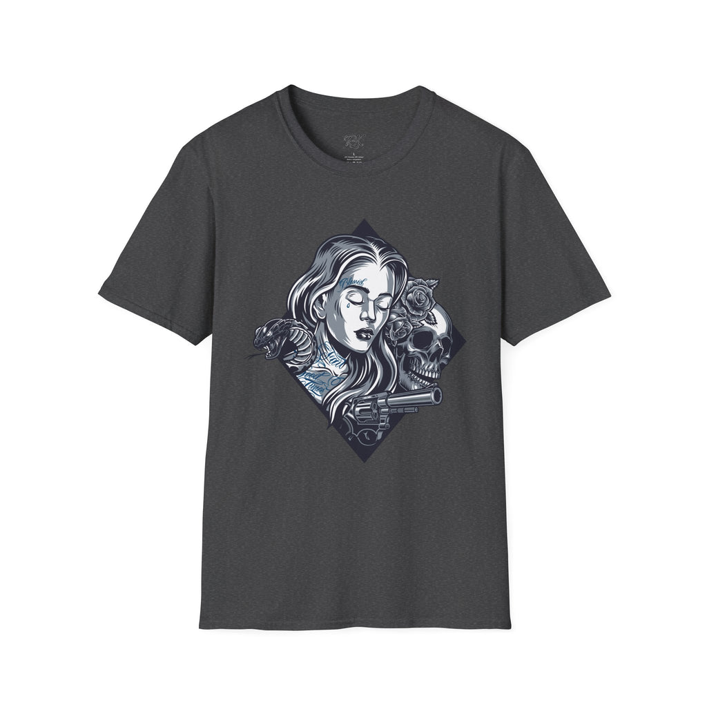 Edgy Graphic Tee, Unisex T-Shirt with Skull and Rose Design, Stylish Casual Wear, Perfect for Gift Giving, Comfortable Everyday Attire