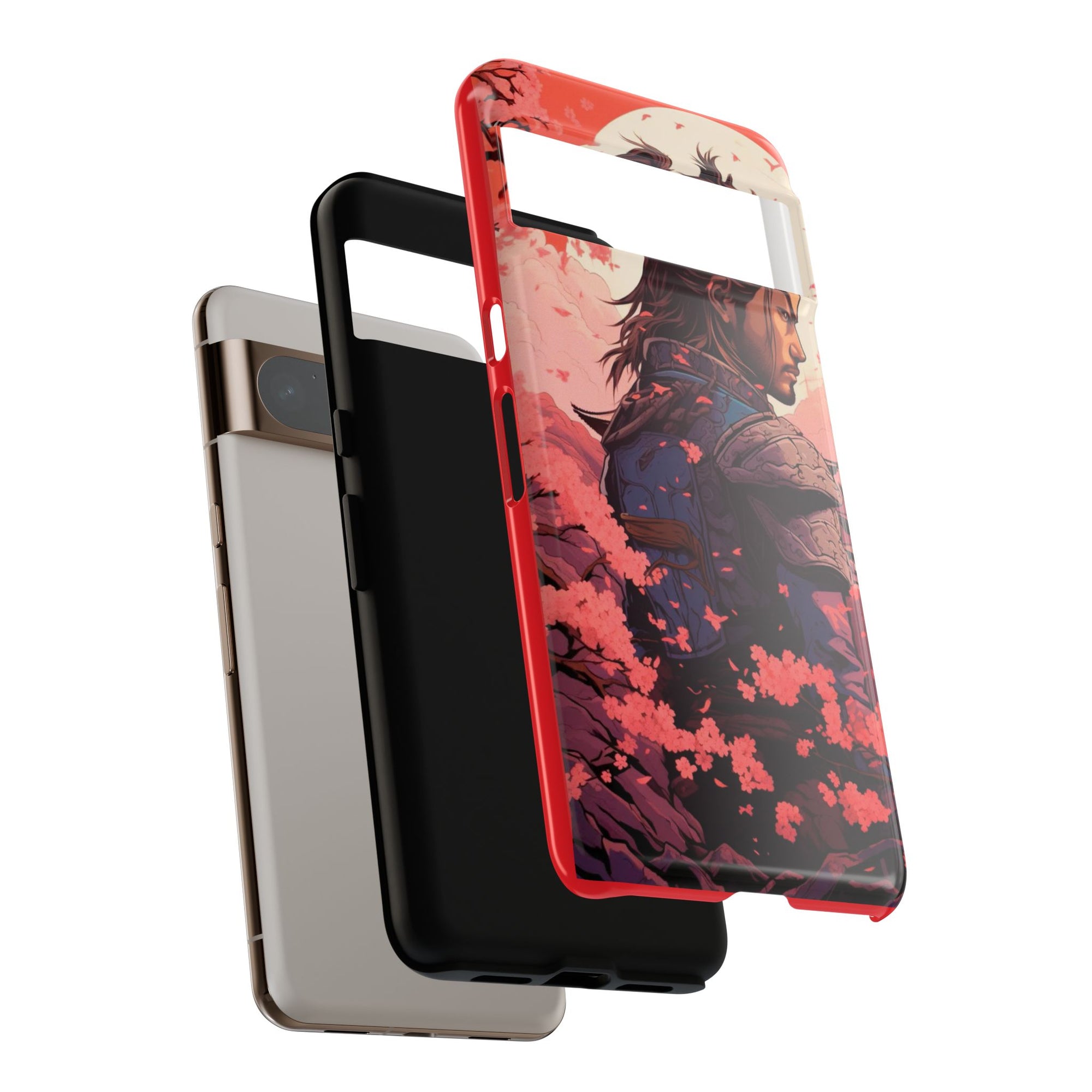 Samurai Phone Case, Tough Cases for Men, Cherry Blossom Art, Gift for Anime Fans, Unique Phone Accessory, Stylish Protection