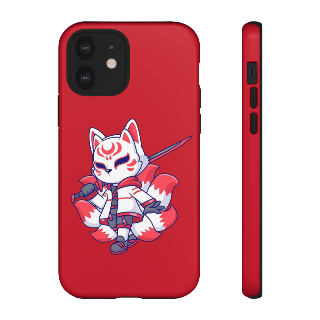 Anime-Inspired Tough Phone Case, Kawaii Fox Design, Gift for Gamers, Cute Phone Accessories, Red Phone Cover, Cosplay Merchandise