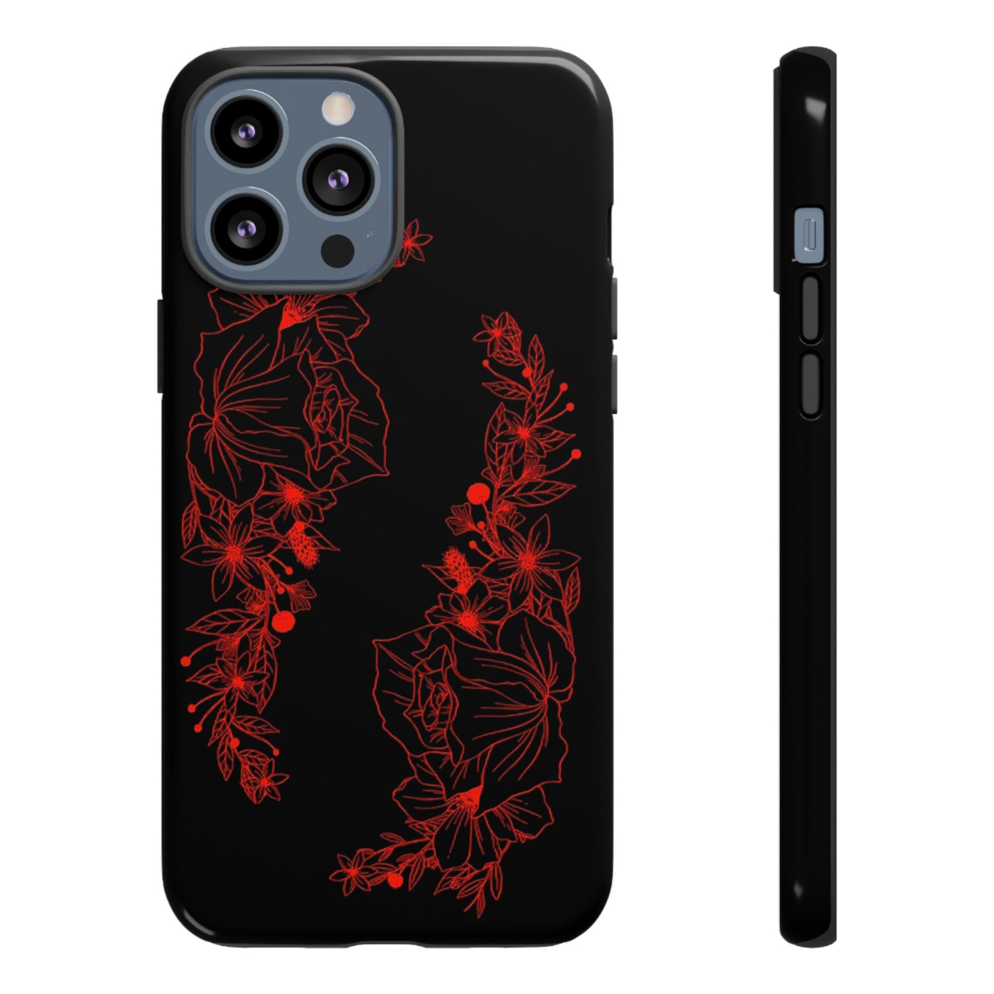 Stylish Floral Phone Case, Tough Phone Cover, Floral Design Case, Gift for Her, Black Phone Accessories