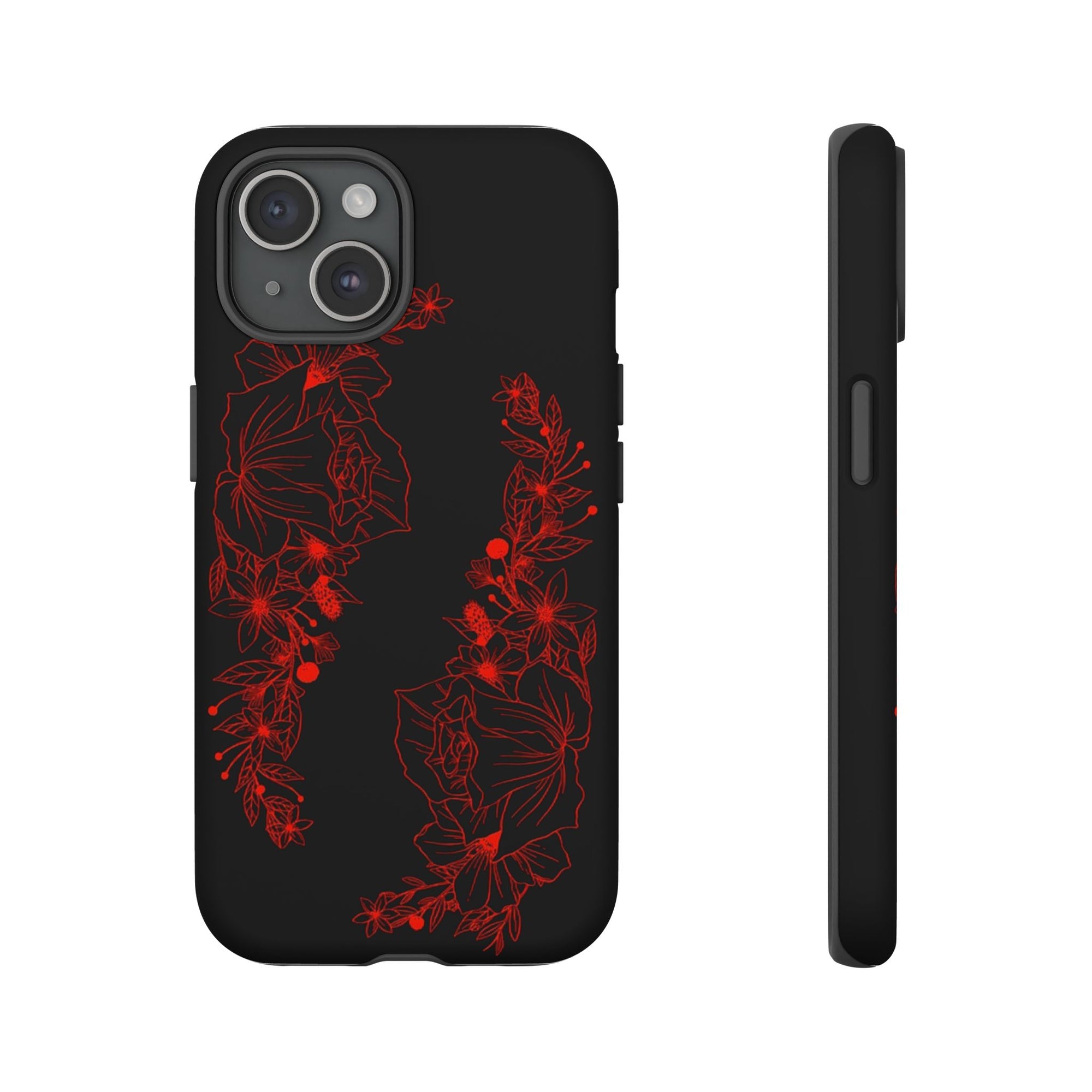 Stylish Floral Phone Case, Tough Phone Cover, Floral Design Case, Gift for Her, Black Phone Accessories