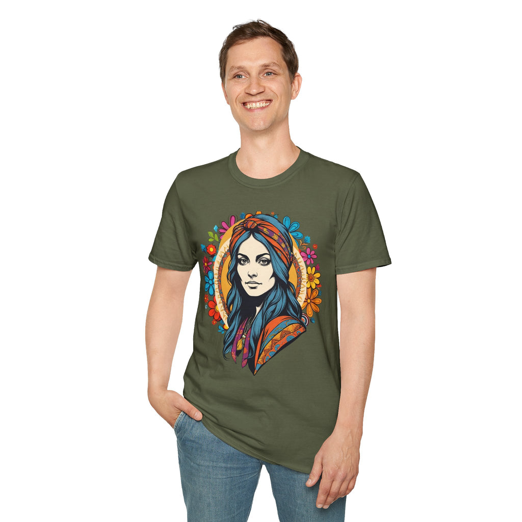 Bohemian Floral T-Shirt, Hippie Shirt, Peace Sign Tee, Gift for Festival Lovers, Artistic Apparel, Unisex Graphic Tee