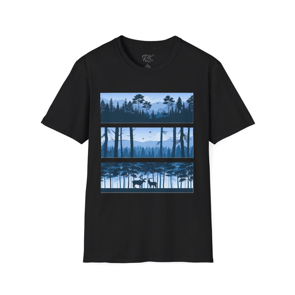 Mountain Landscape Unisex Softstyle T-Shirt | Nature Lover Gift, Outdoor Adventure Tee, Relaxed Fit, Casual Wear, Camping Shirt